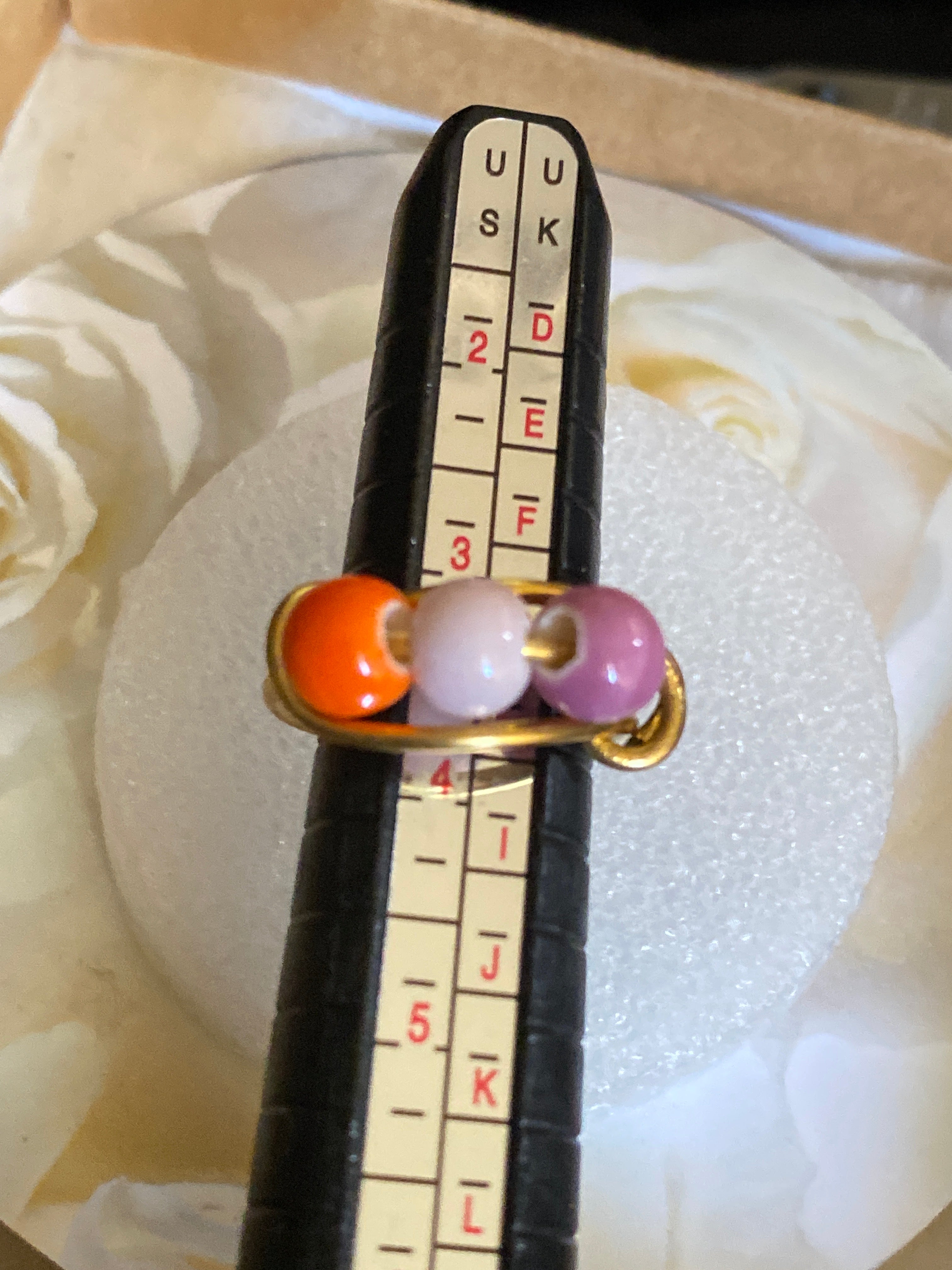 Hand Made Wire Ring 3 Beads