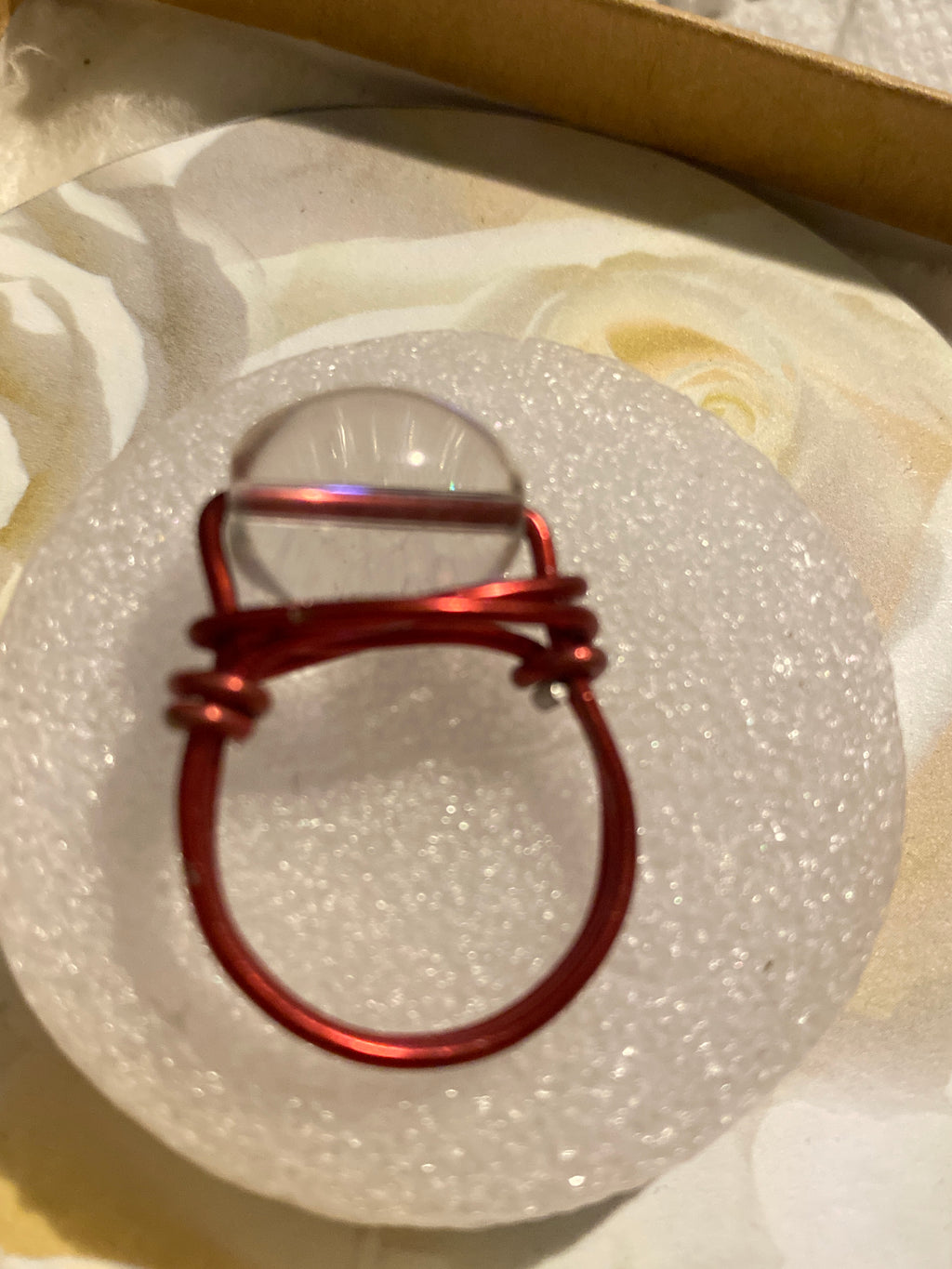 Hand Made Wire Ring Clear Bead