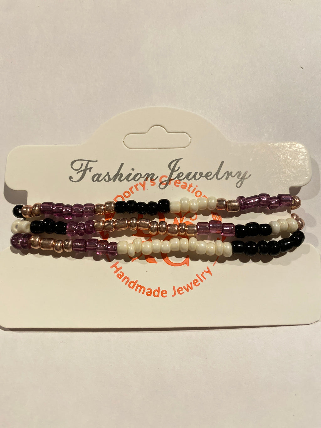 Stacking Bead Bracelet set of 3 Purple, Black and White can be worn alone or together