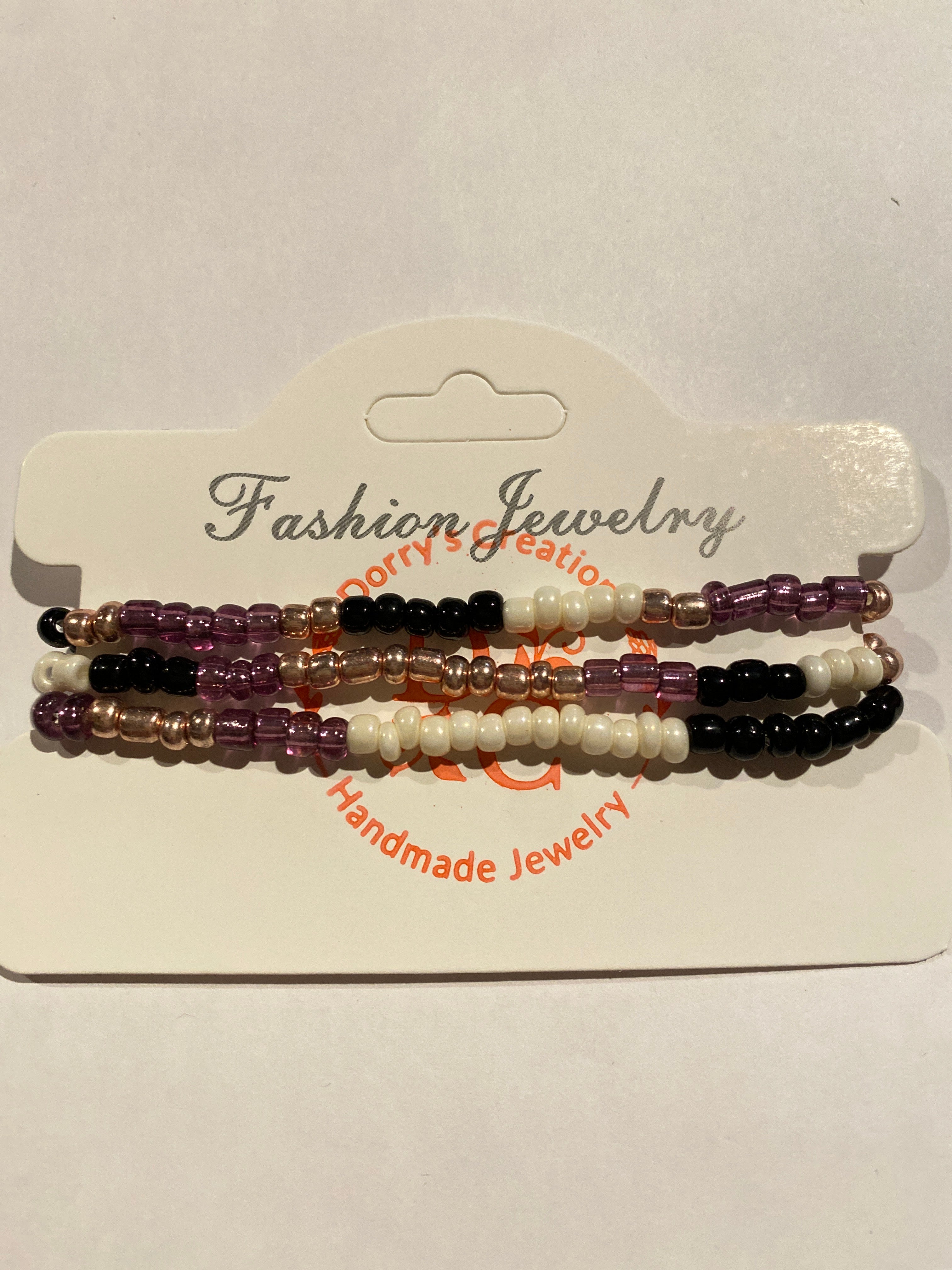 Stacking Bead Bracelet set of 3 Purple, Black and White can be worn alone or together