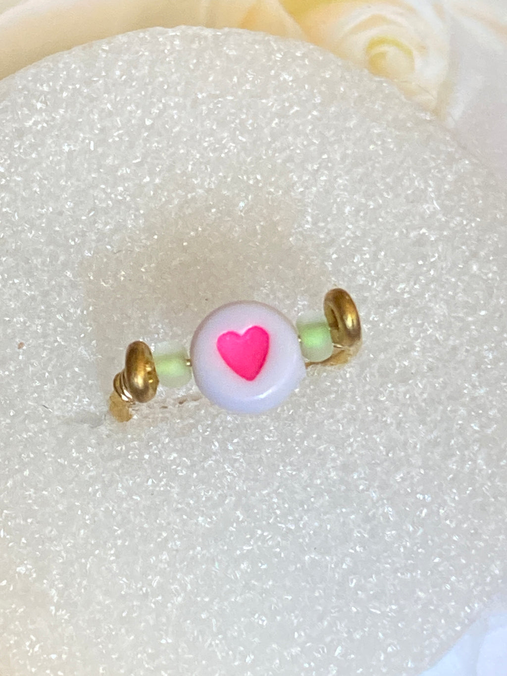 Hand Made Wire Ring Pink Heart Bead