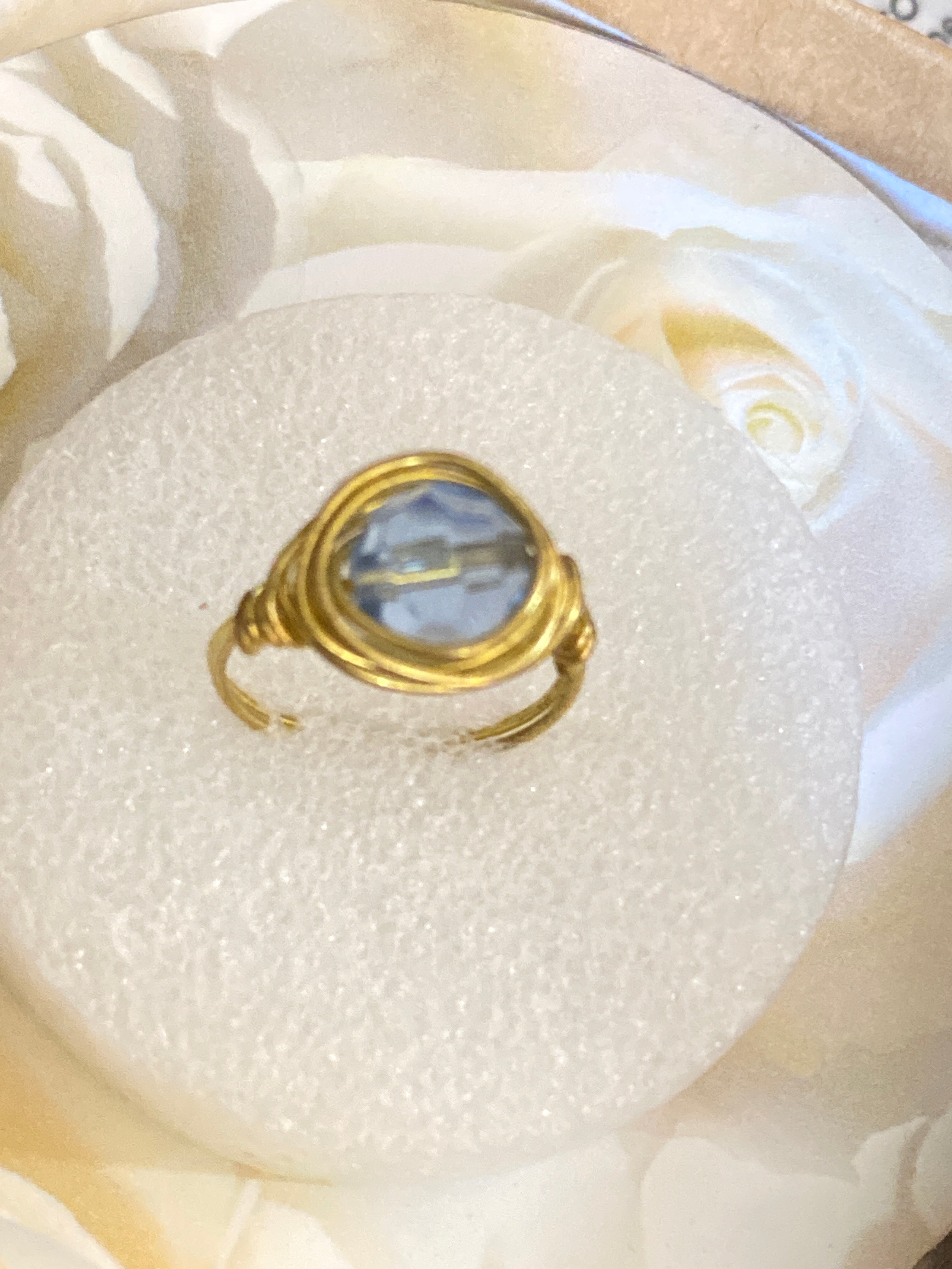 Hand Made Wire Ring Blue Bead