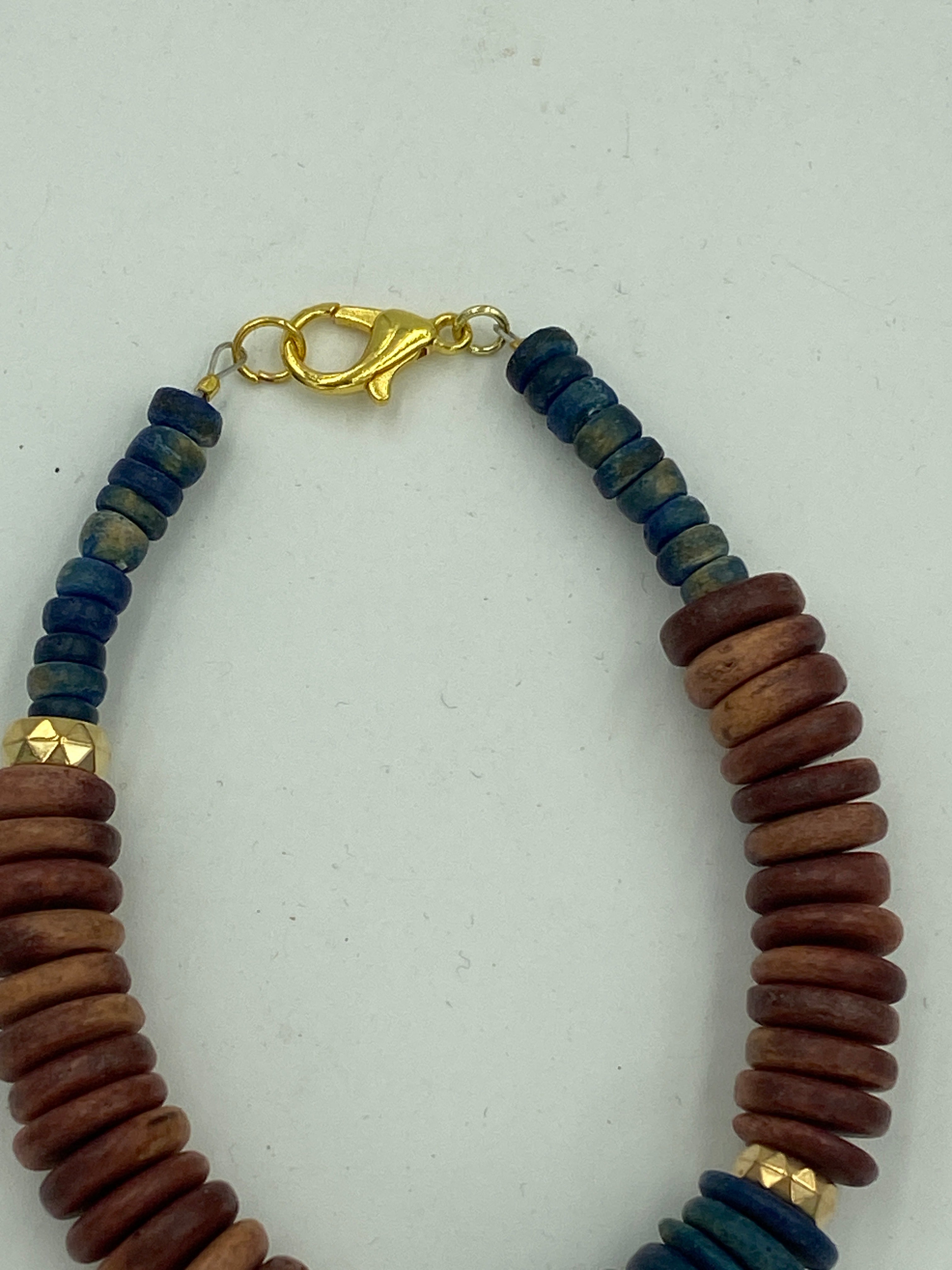 Wood Bead Bracelet with gold bead accent