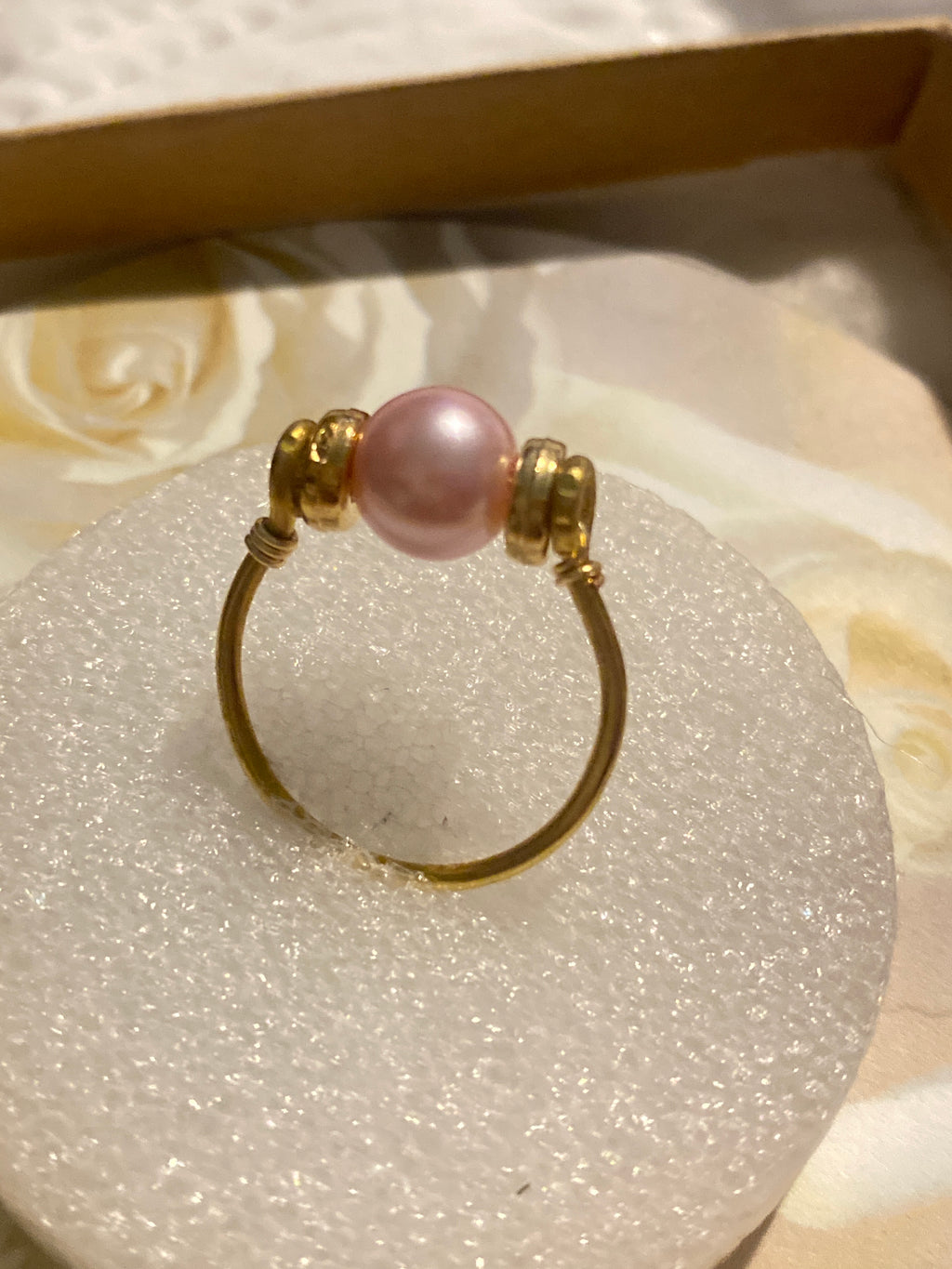 Hand Made Wire Ring  Pink Pearl Bead