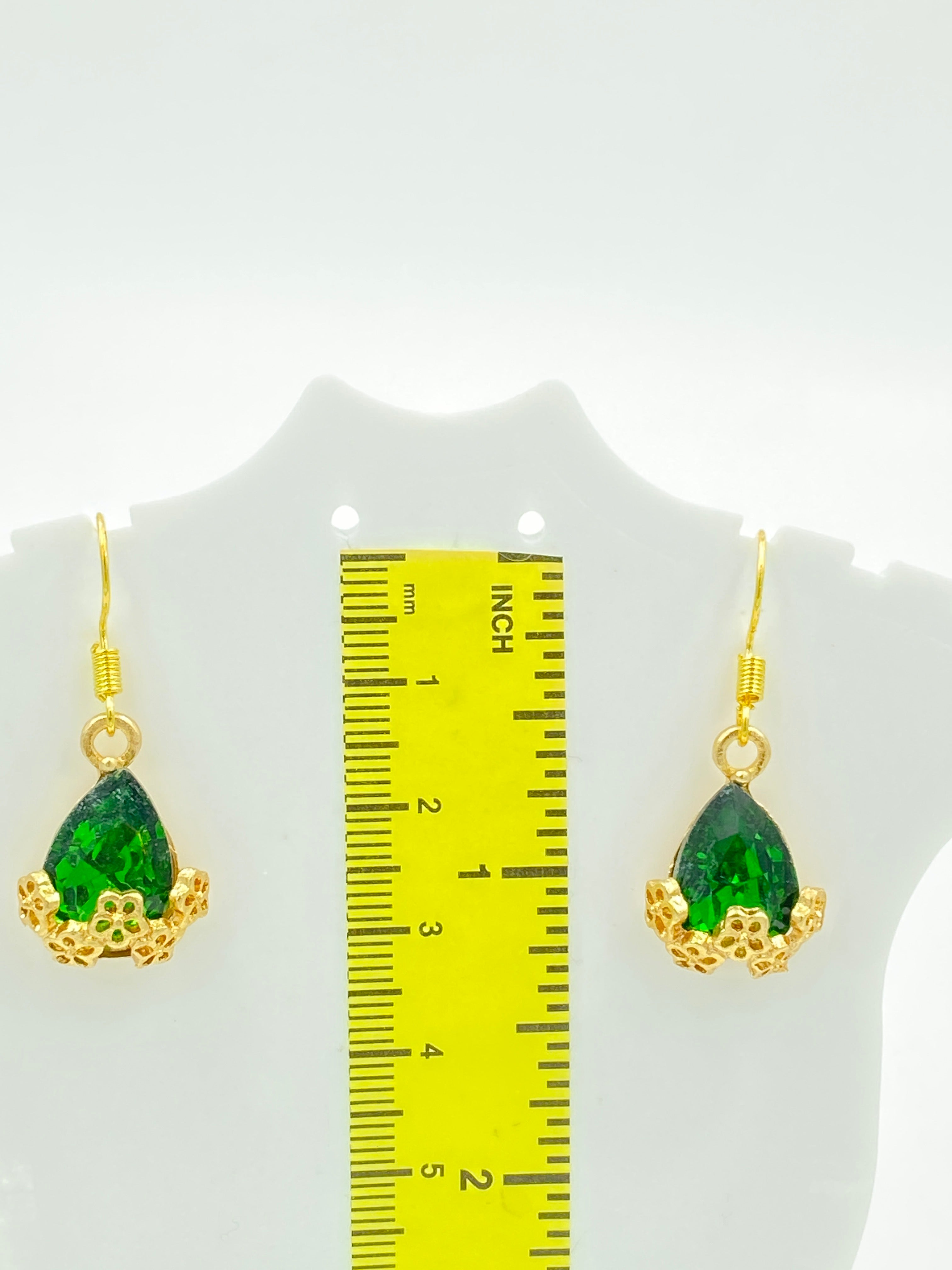 Hook Earrings with Green Rhinestones