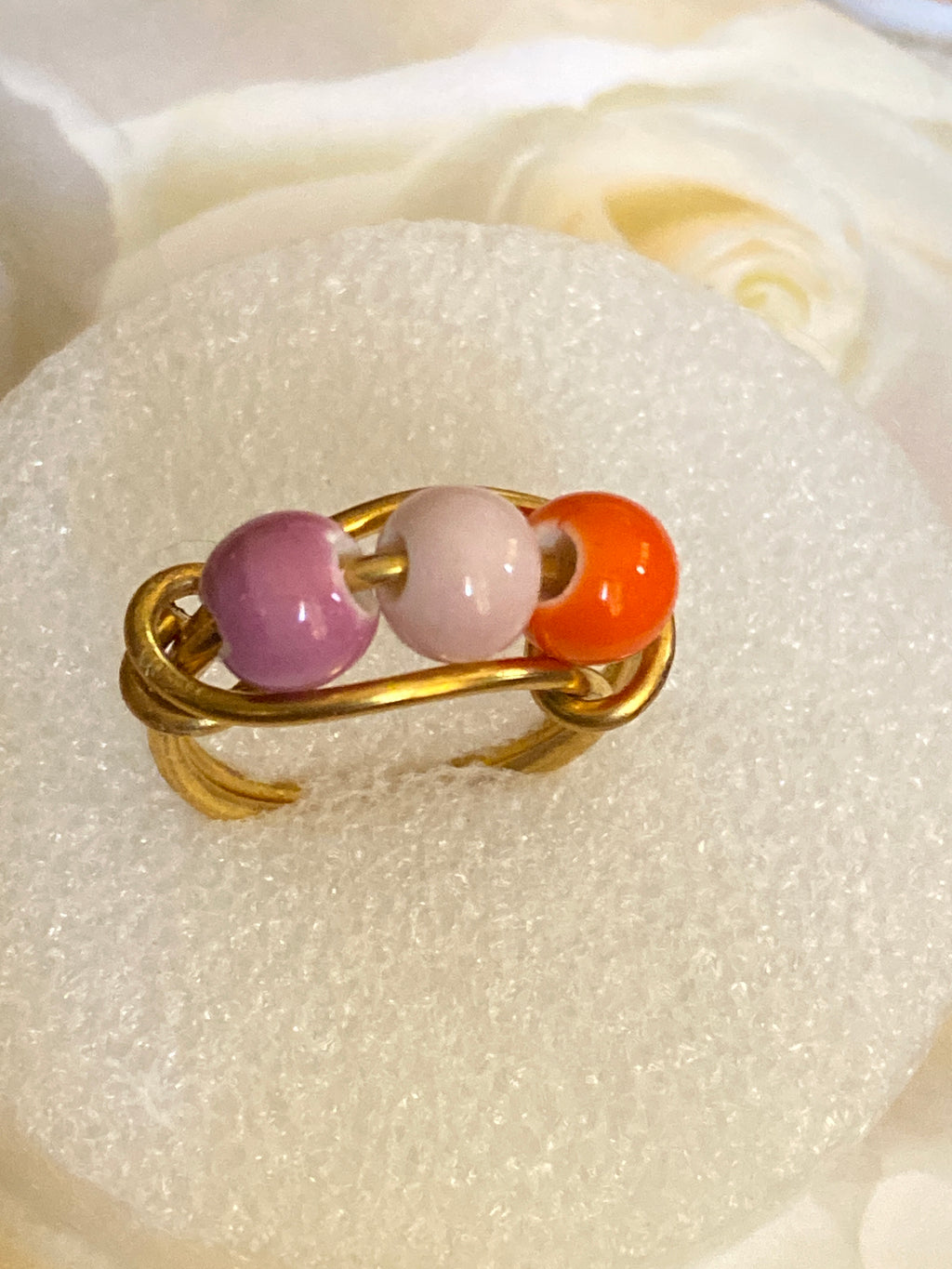 Hand Made Wire Ring 3 Beads