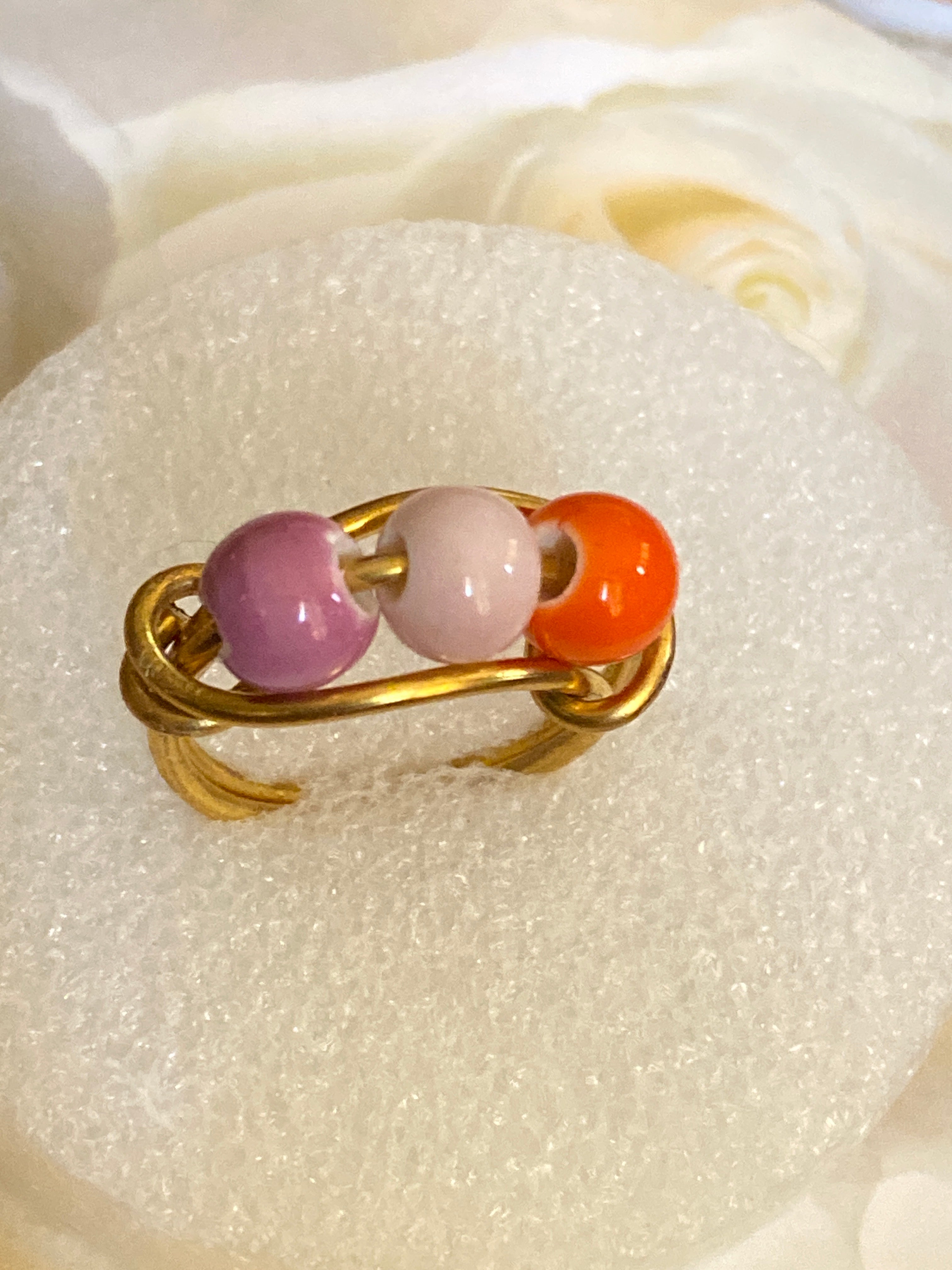 Hand Made Wire Ring 3 Beads