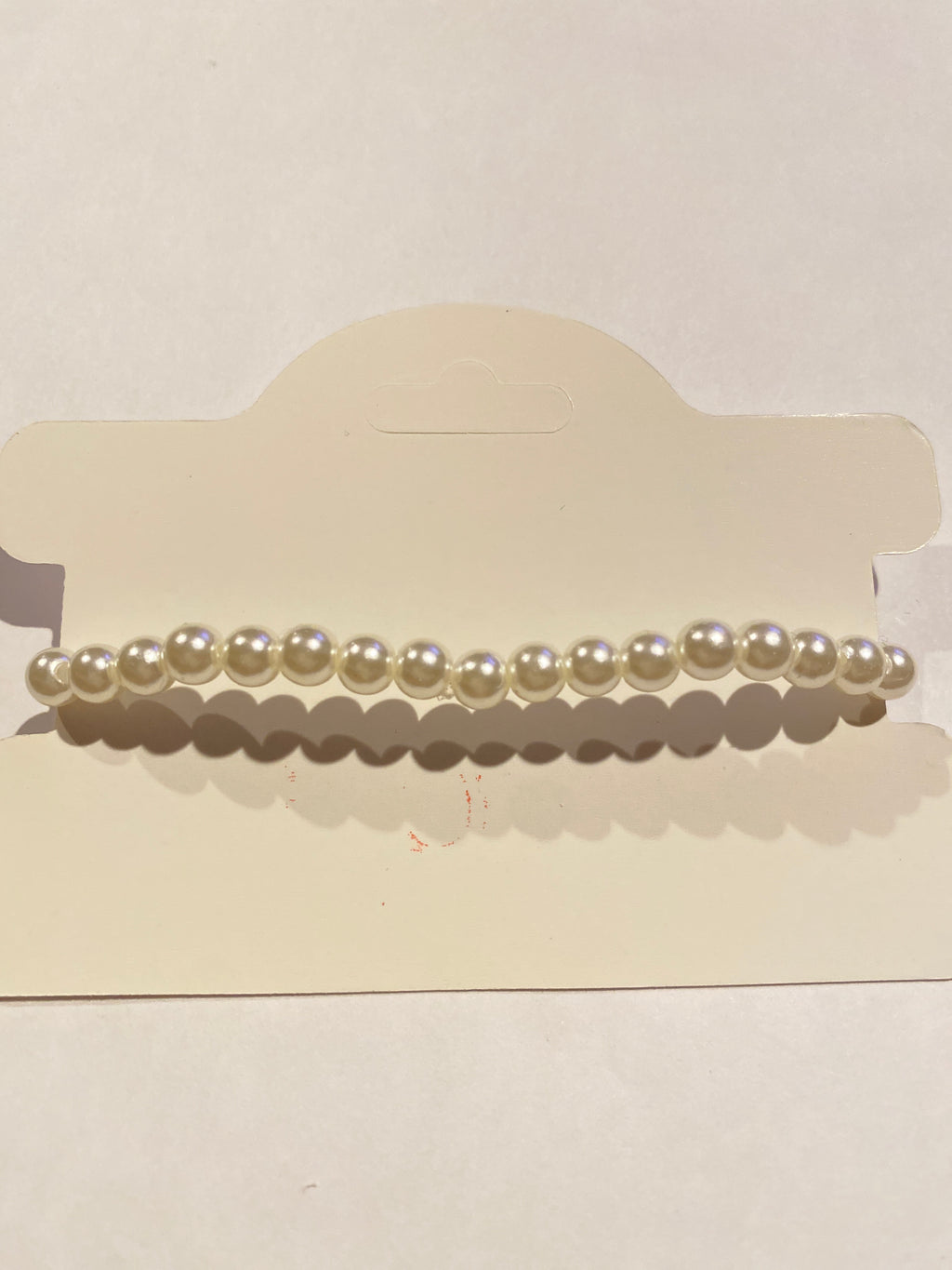 Stretch Pink and White Pearl Bead Baby announcement Cham Bracelet