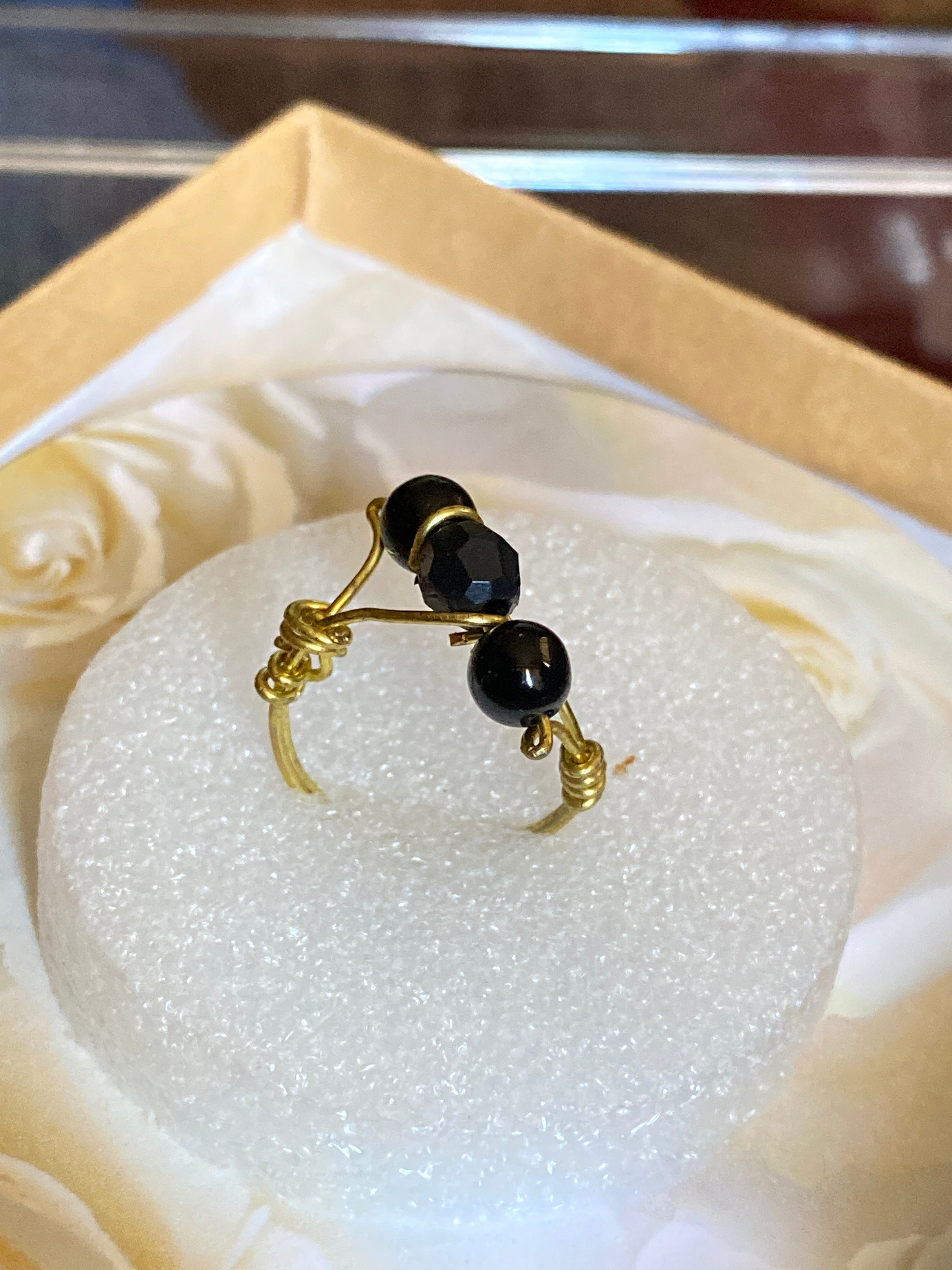 Hand Made Wire Ring Black Bead