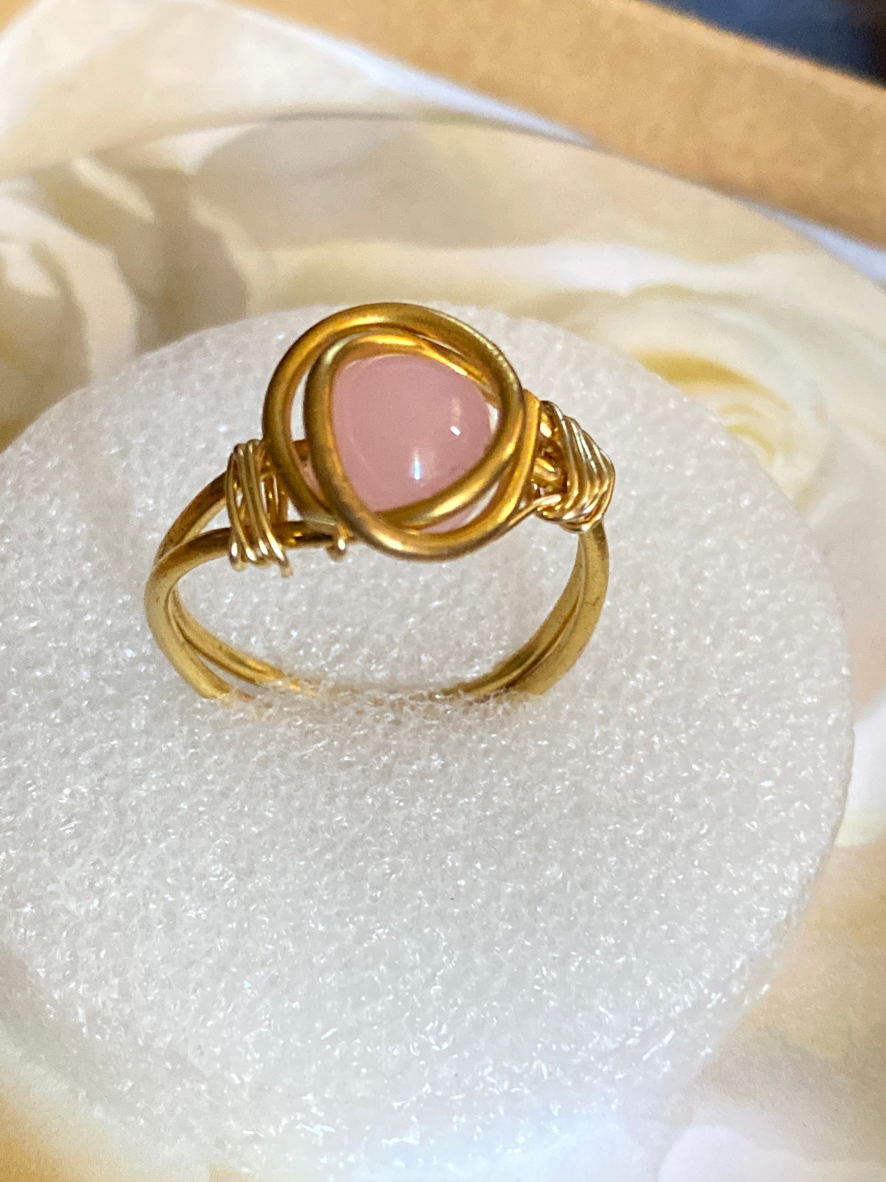 Hand Made Wire Ring Pink Bead