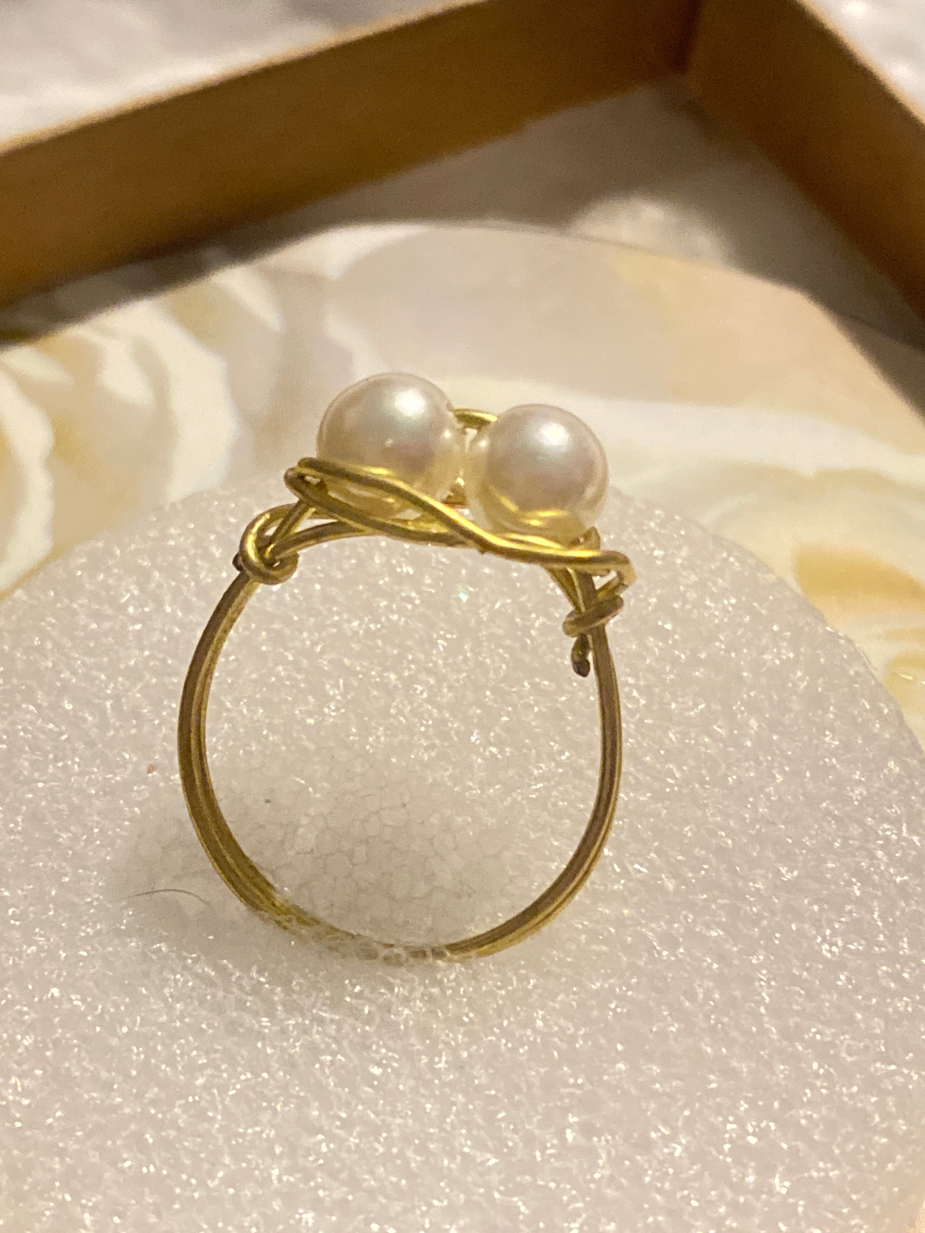 Hand Made Wire Ring two Pearl Beads