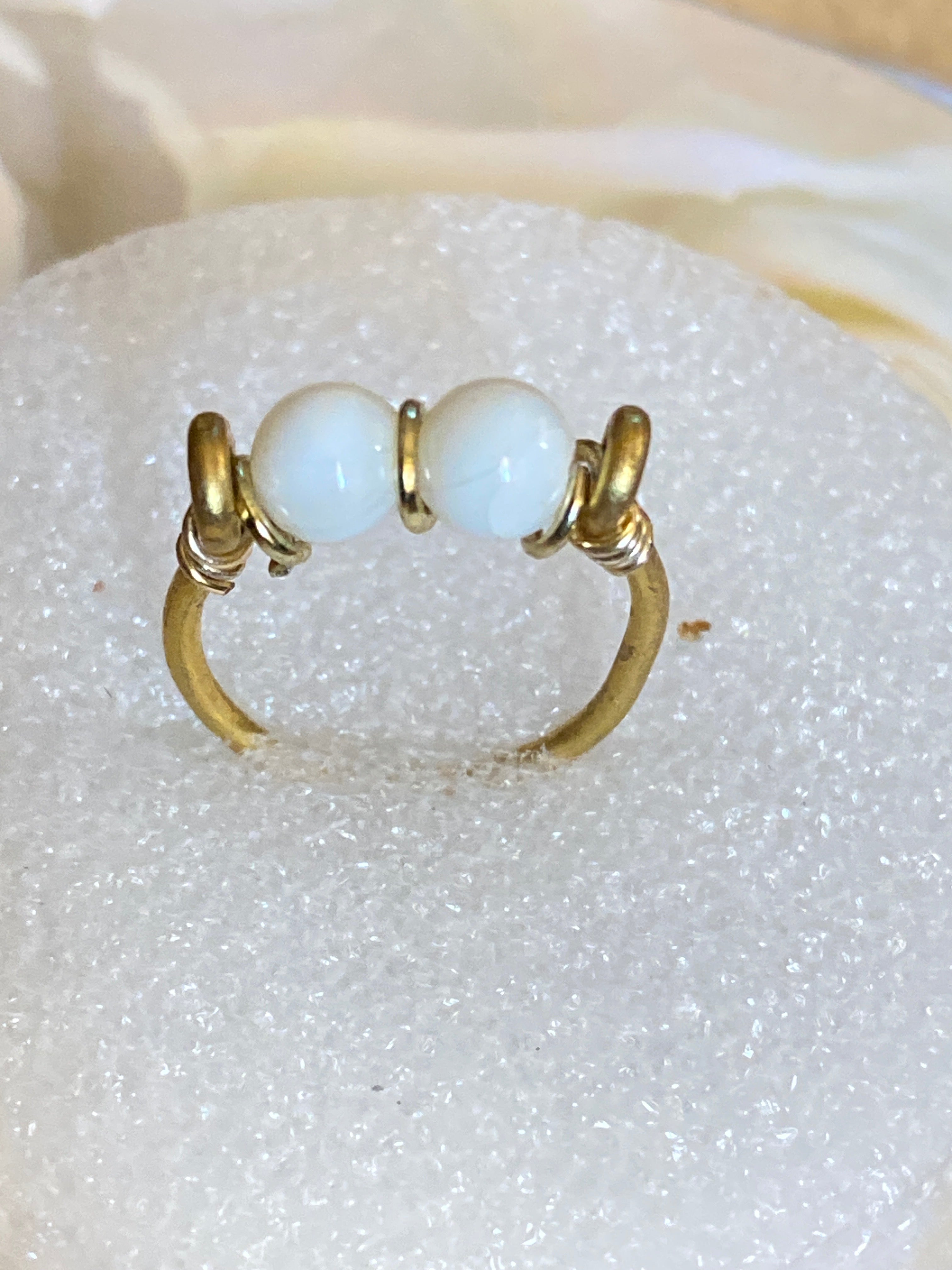 Hand Made Wire Ring White Bead