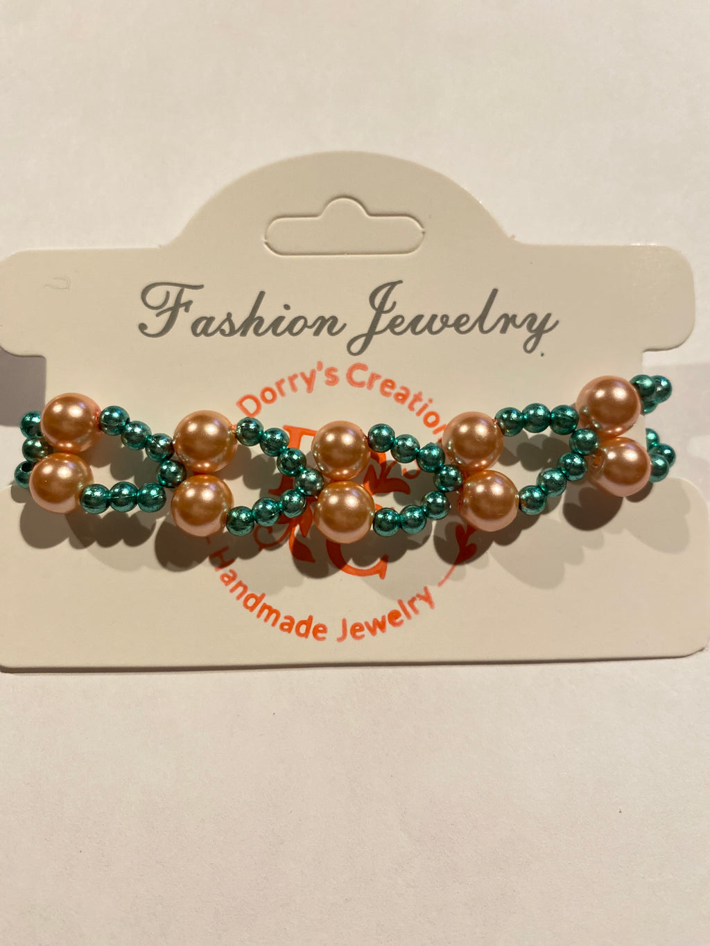 Pink Pearl Bead Bracelet with Green pearl  bead accent