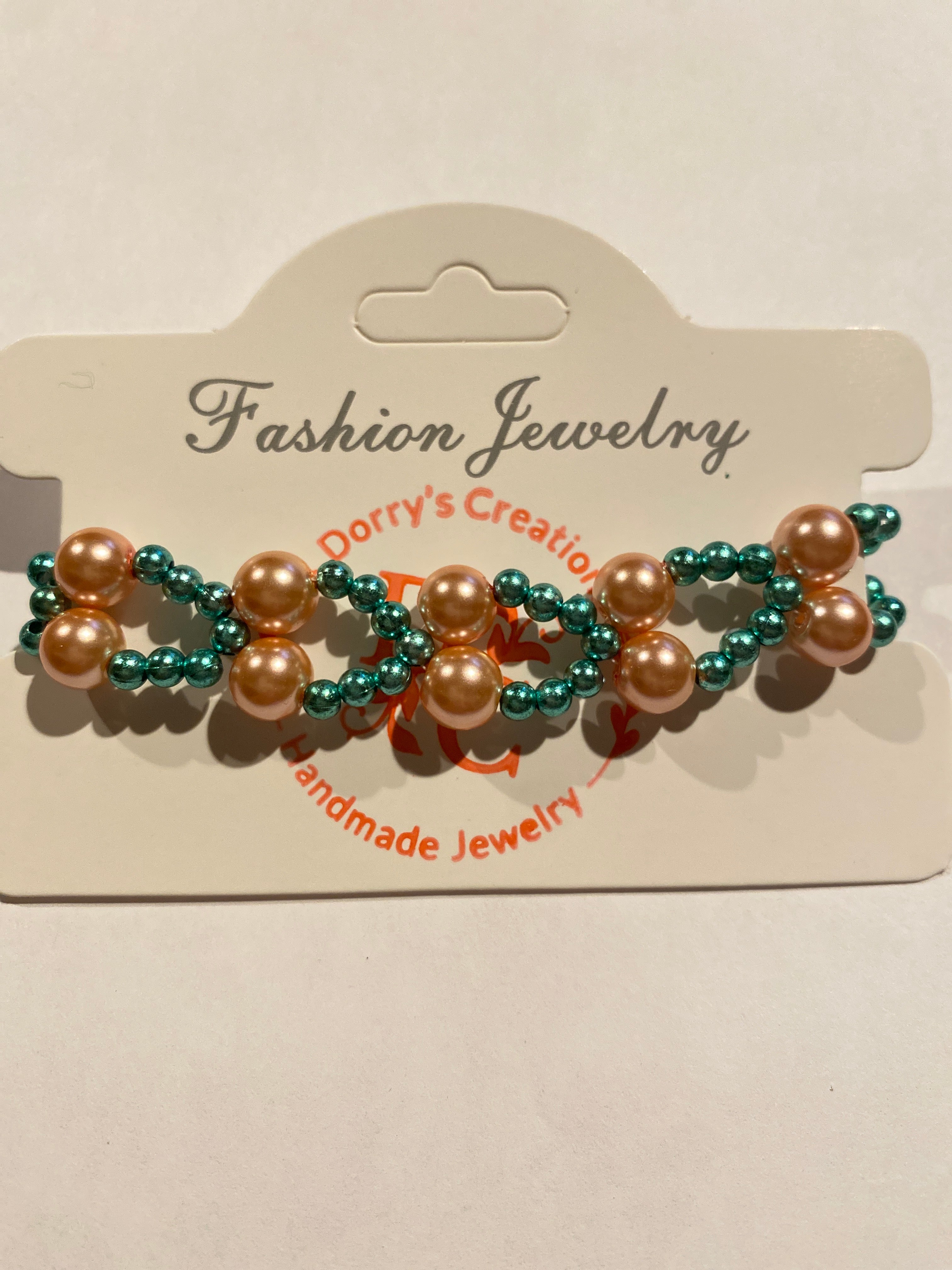 Pink Pearl Bead Bracelet with Green pearl  bead accent