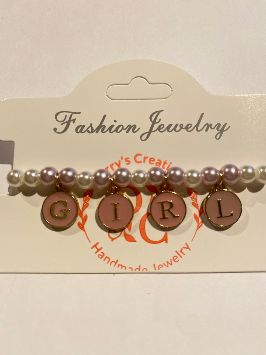 Stretch Pink and White Pearl Bead Baby announcement Cham Bracelet