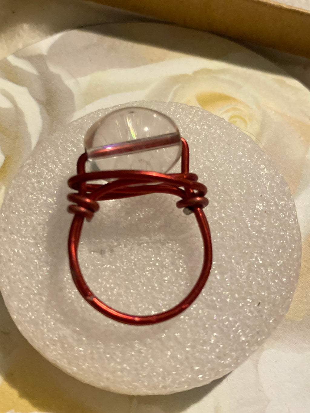 Hand Made Wire Ring Clear Bead