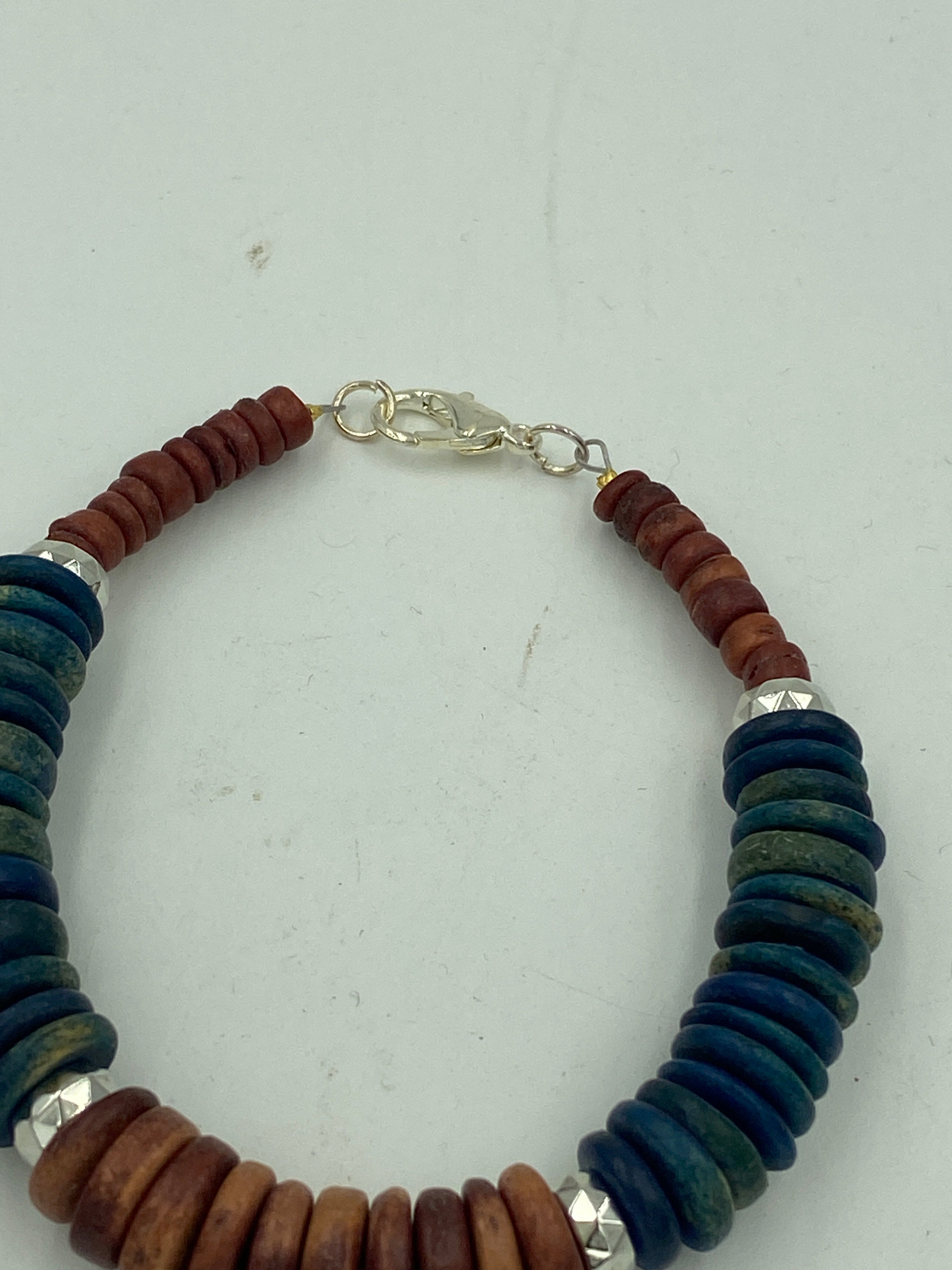 Wood Bead Bracelet with silver bead accent