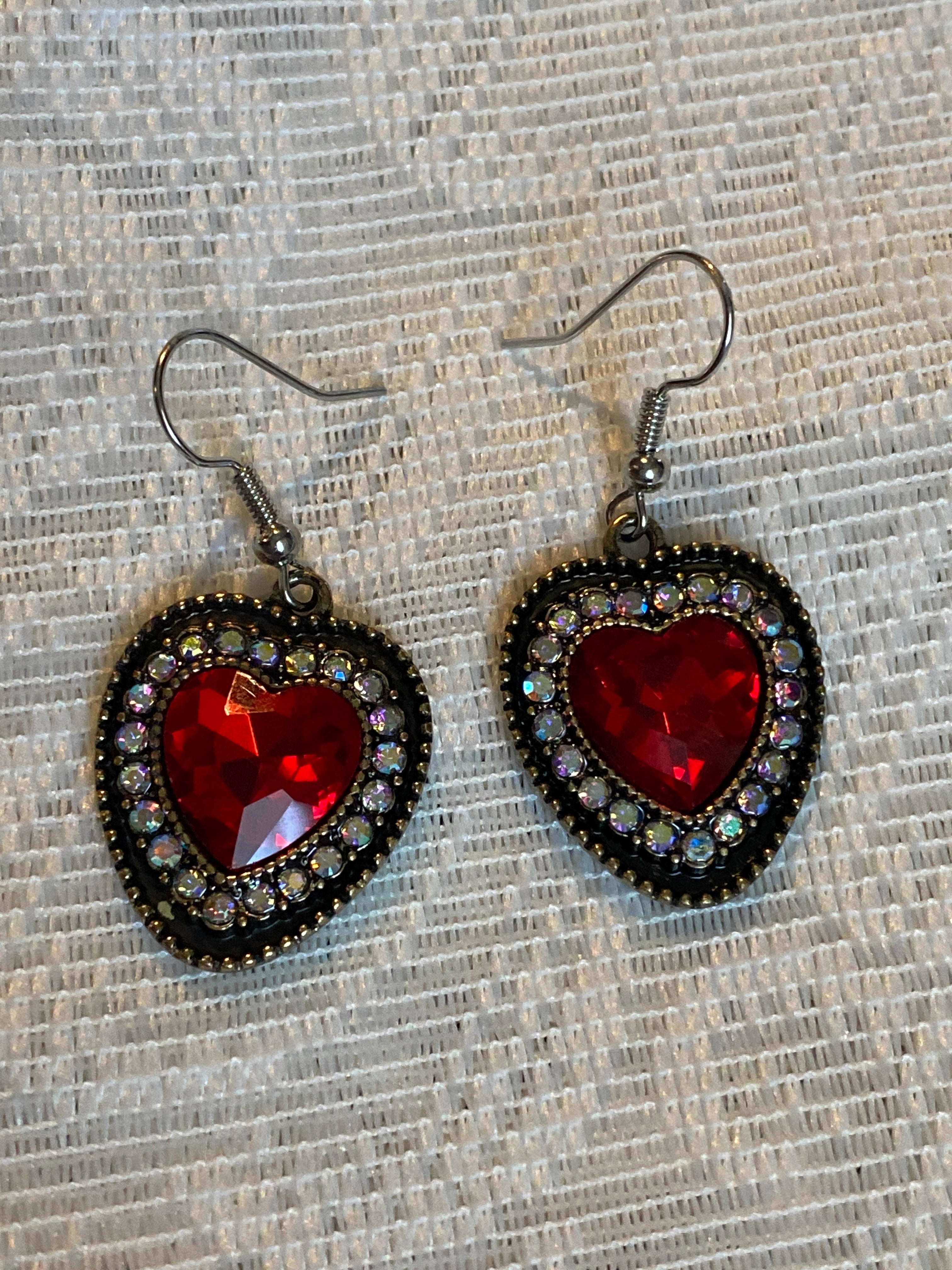 Red Heart Rhinestone Drop Earrings