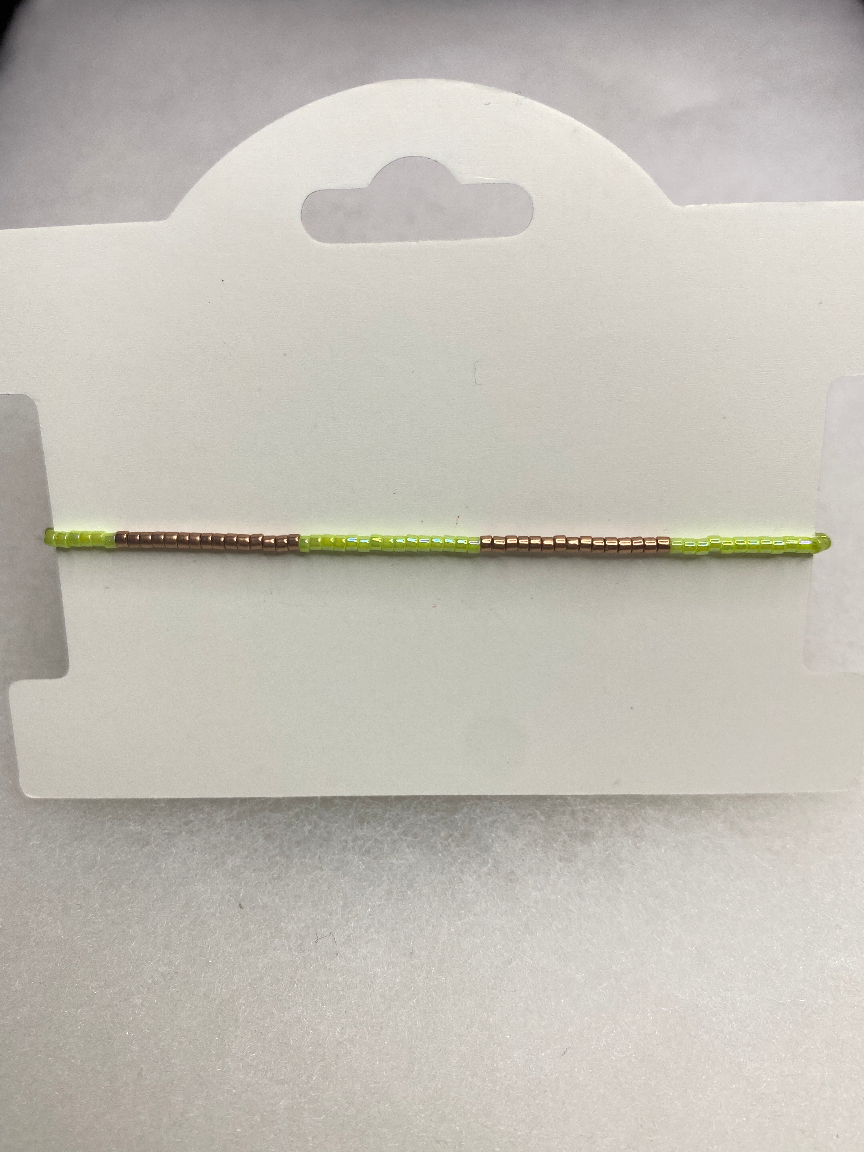 Dainty Bead Bracelet for stacking Green and Copper with Gold accent