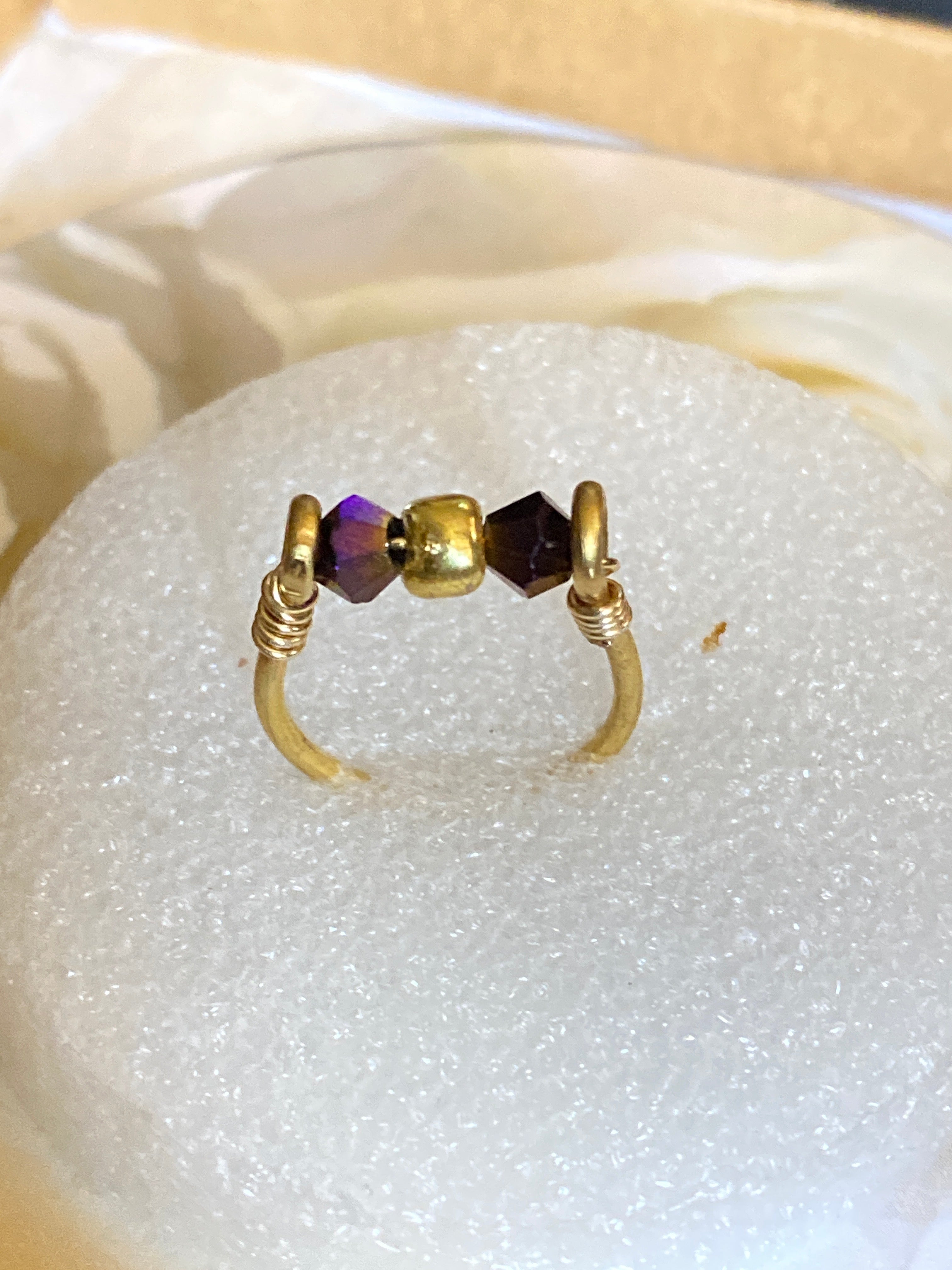 Hand Made Wire Ring Gold/Purple Bead
