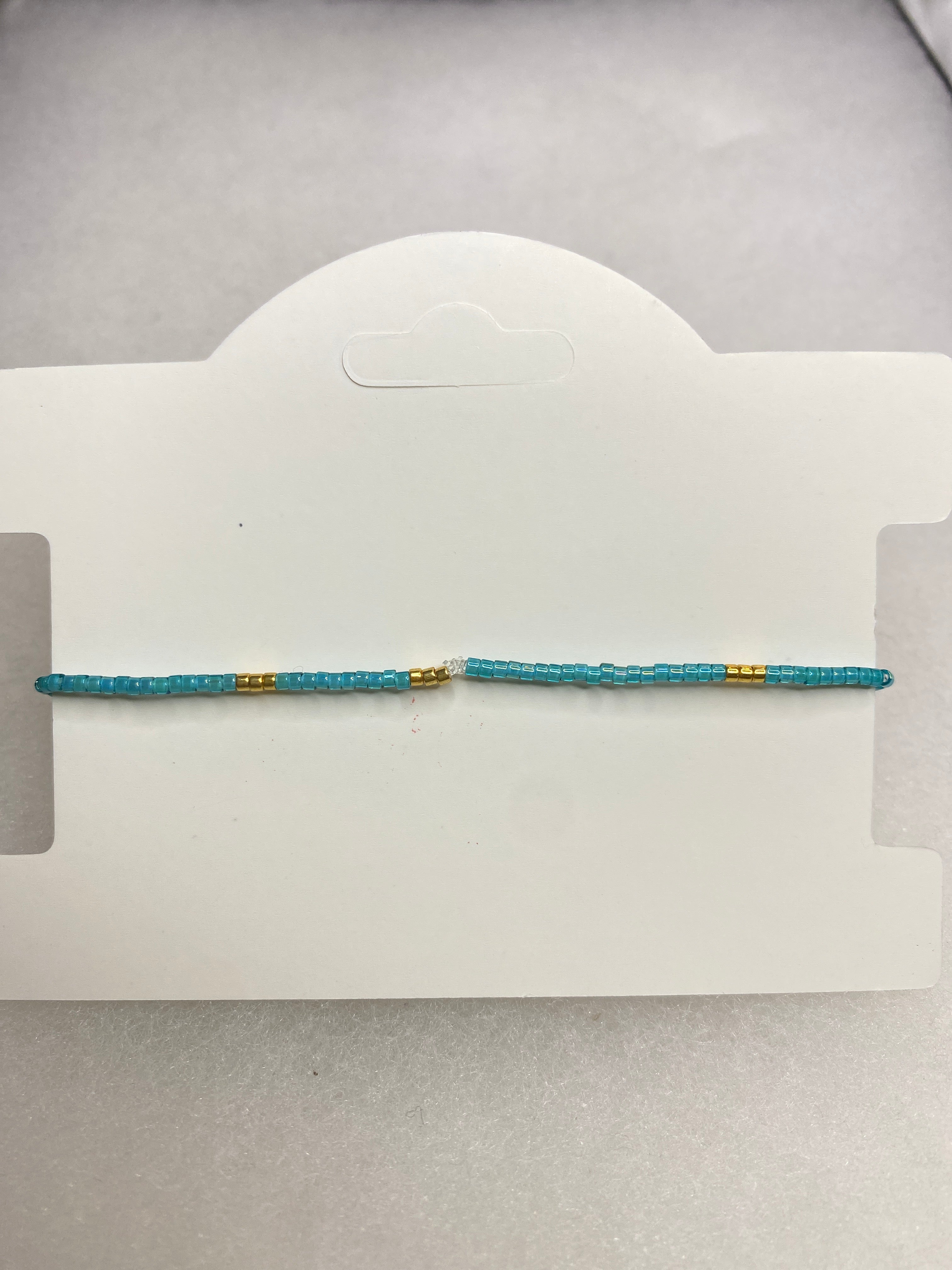 Dainty Bead Bracelet for stacking Blue and Gold
