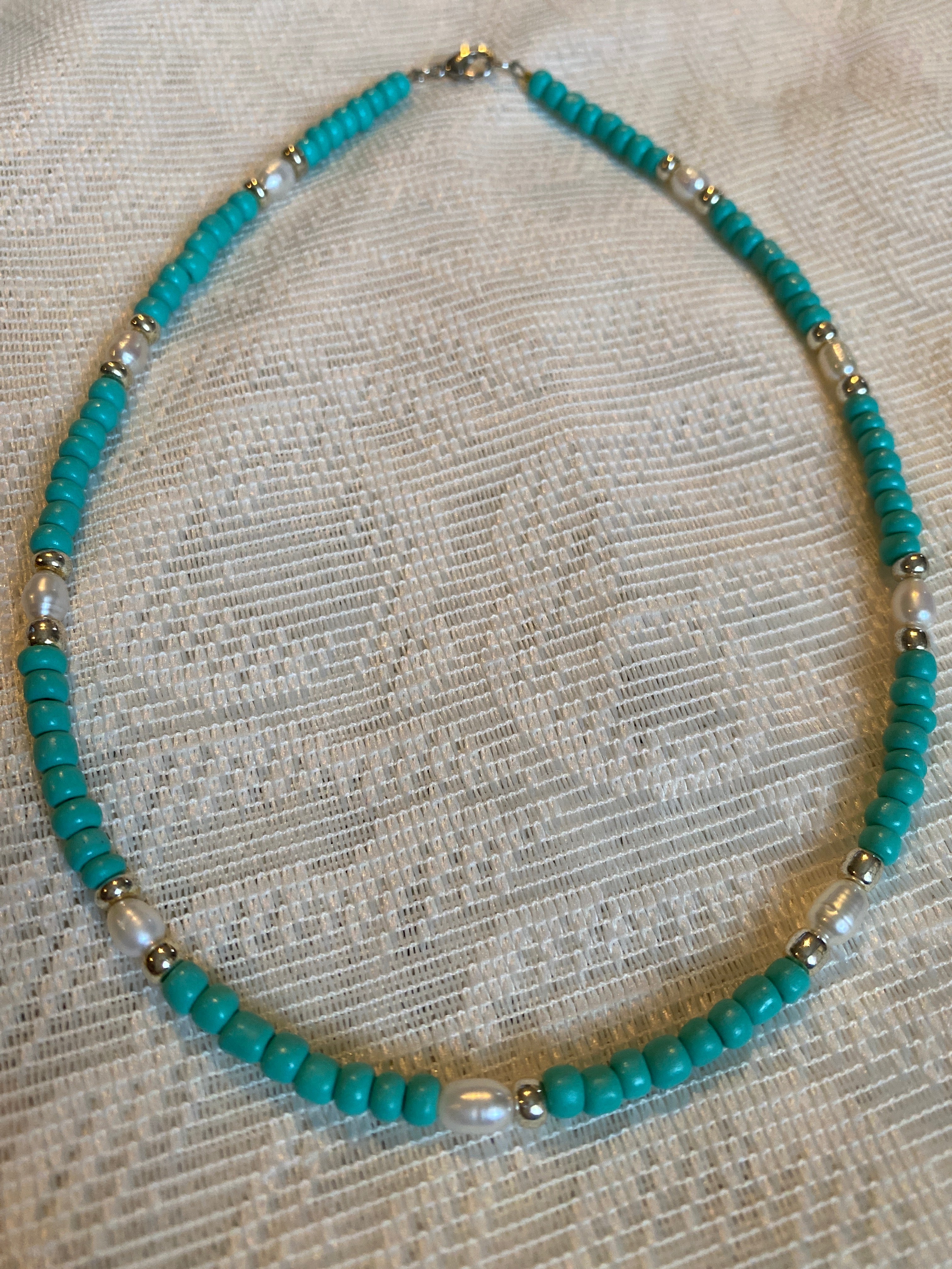 Choker Necklace Blue with Fresh Water Pearls