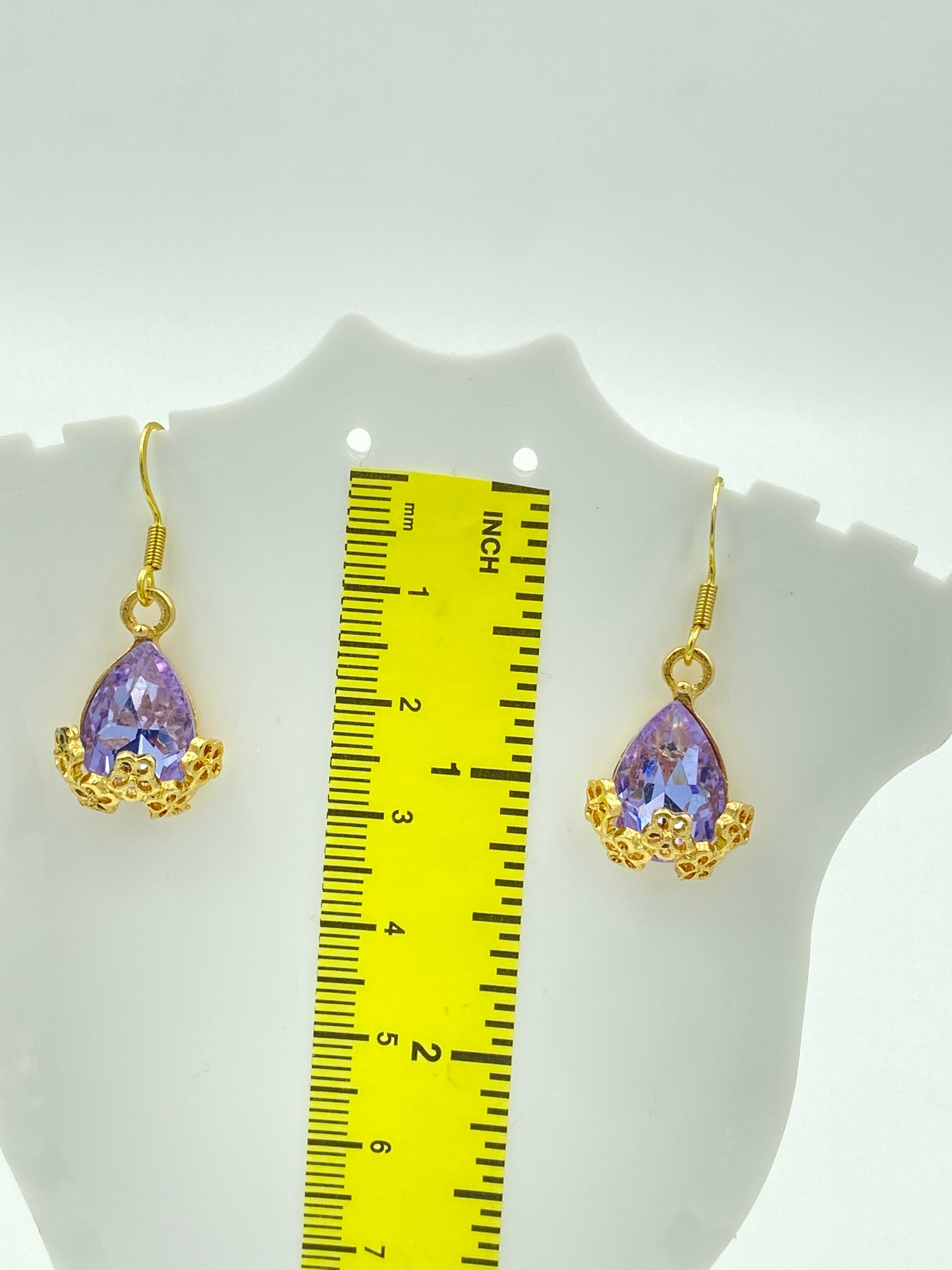 Hook Earrings with Purple Rhinestones