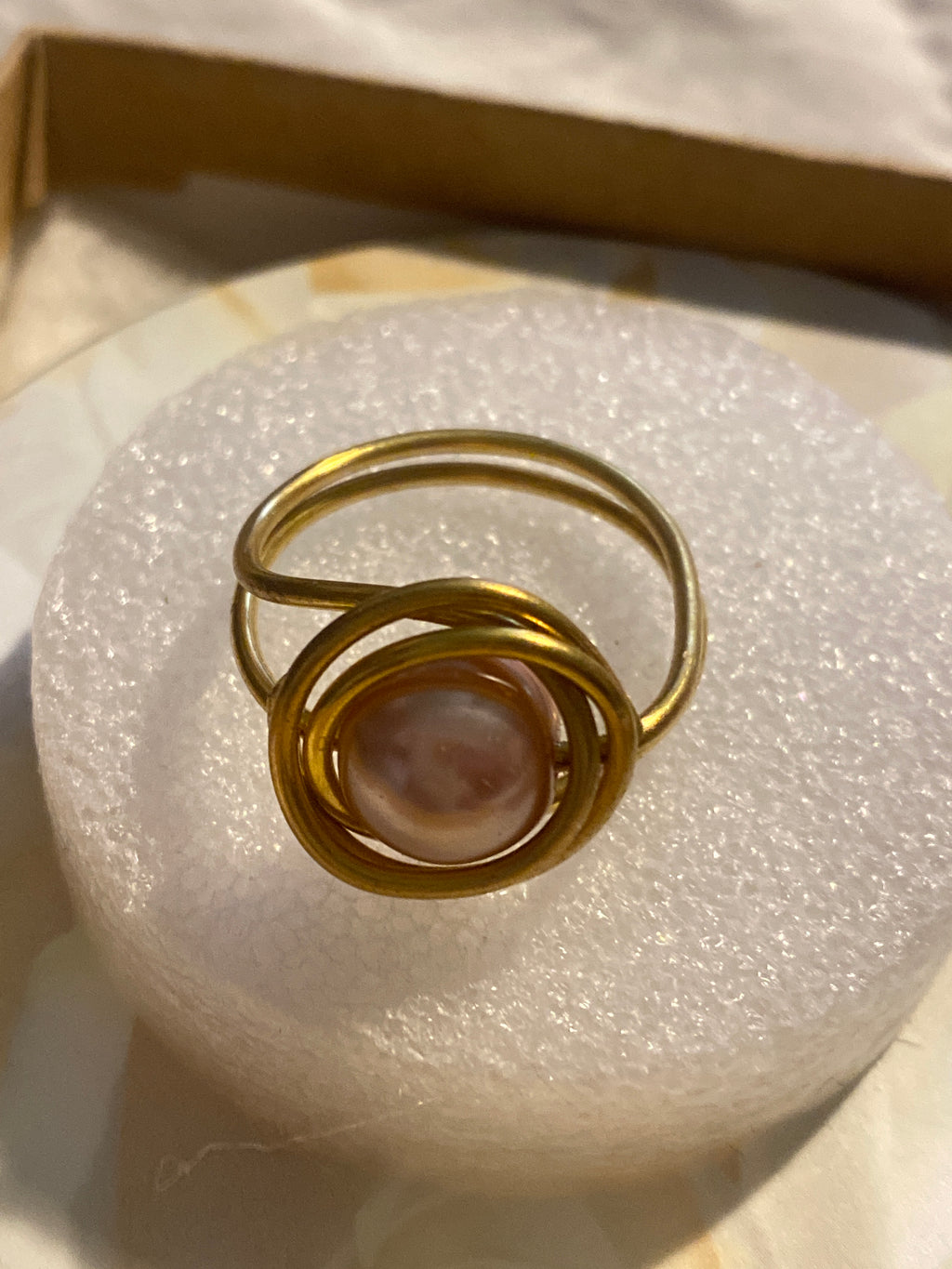 Hand Made Wire Ring  Pink Pearl Bead