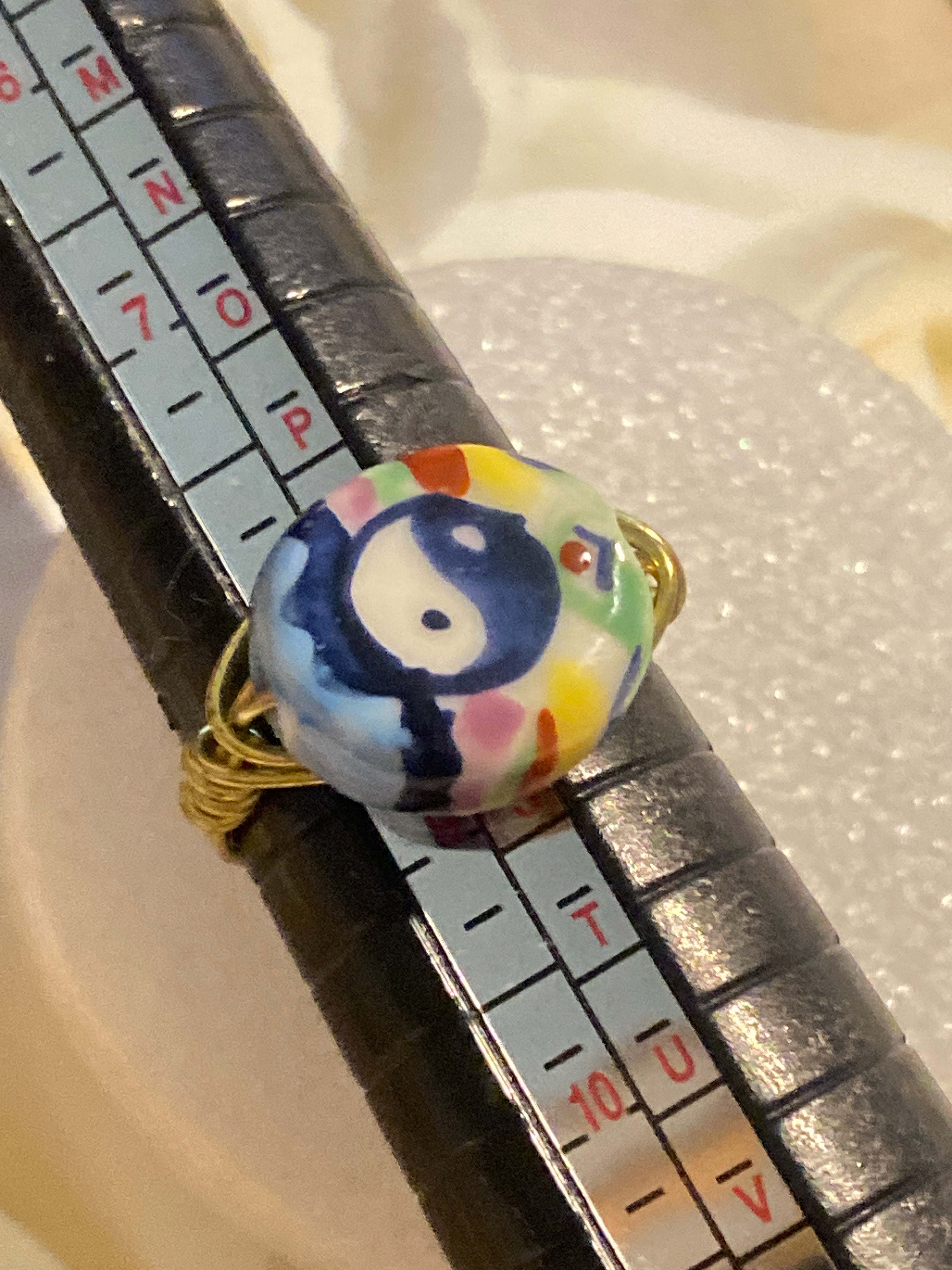 Hand Made Wire Ring Yen and Yang Bead