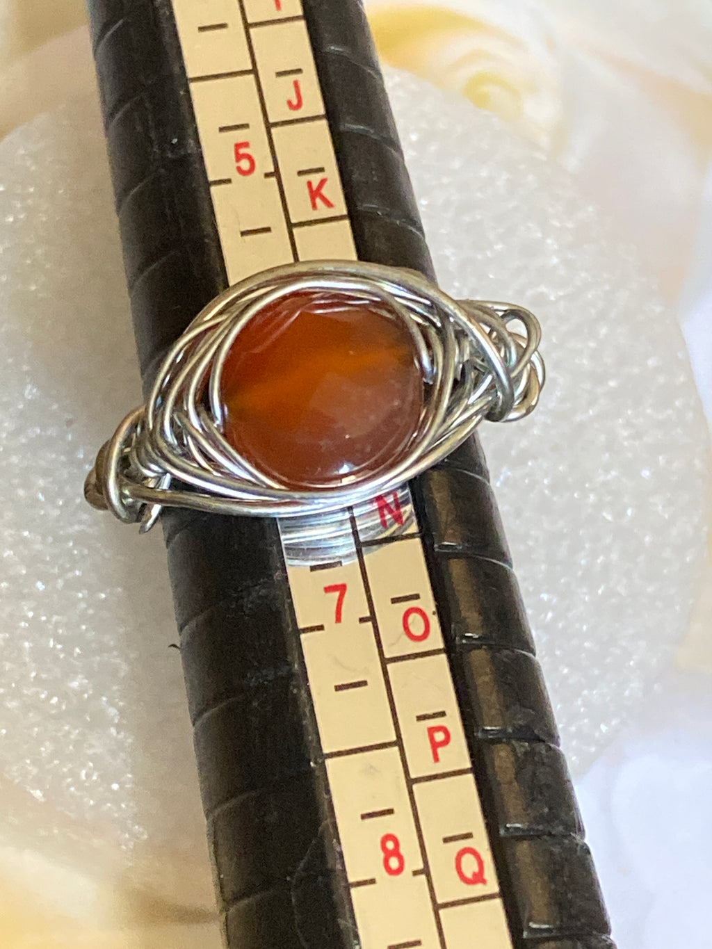 Hand Made Wire Ring Orange Bead