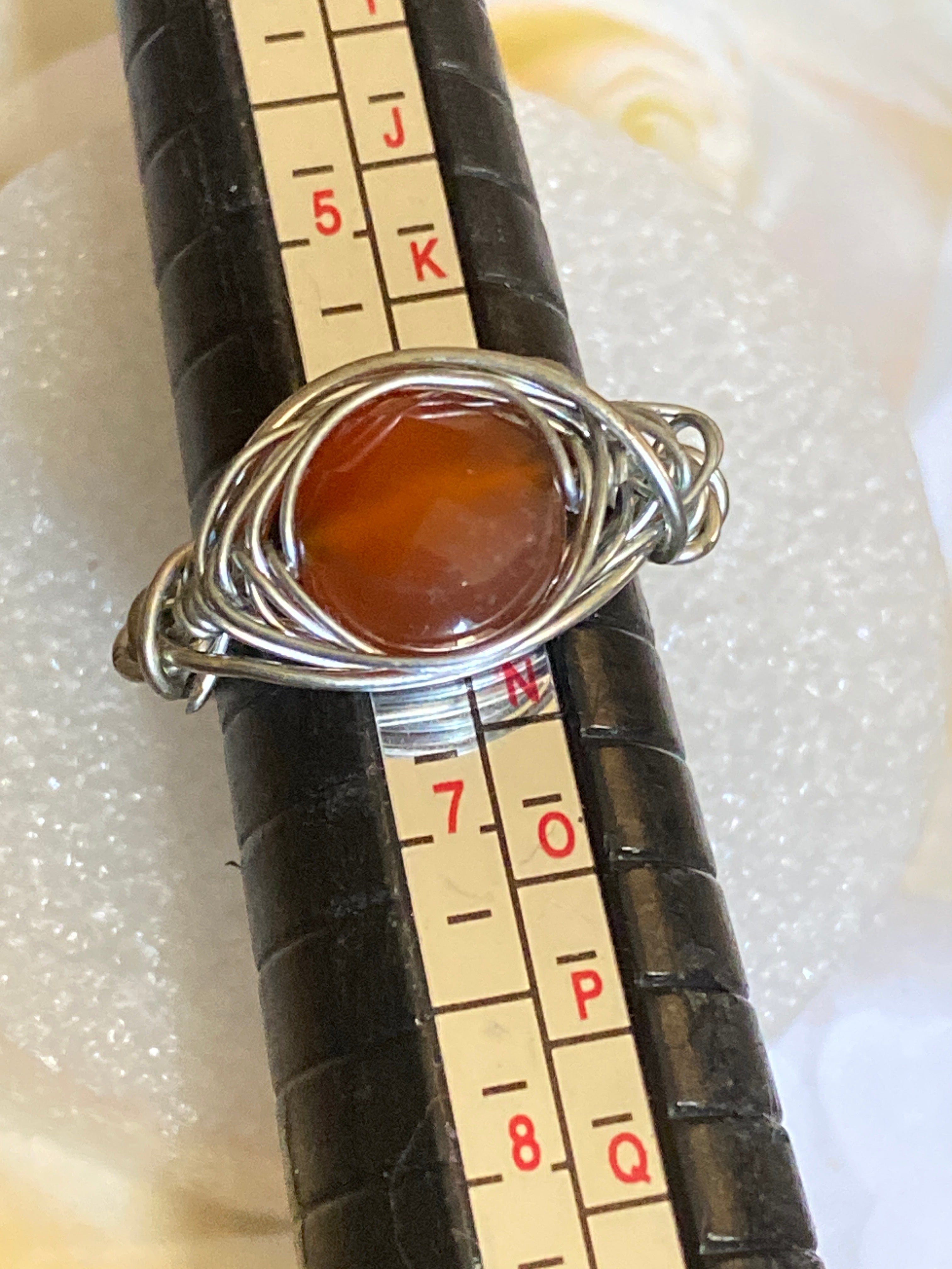 Hand Made Wire Ring Orange Bead