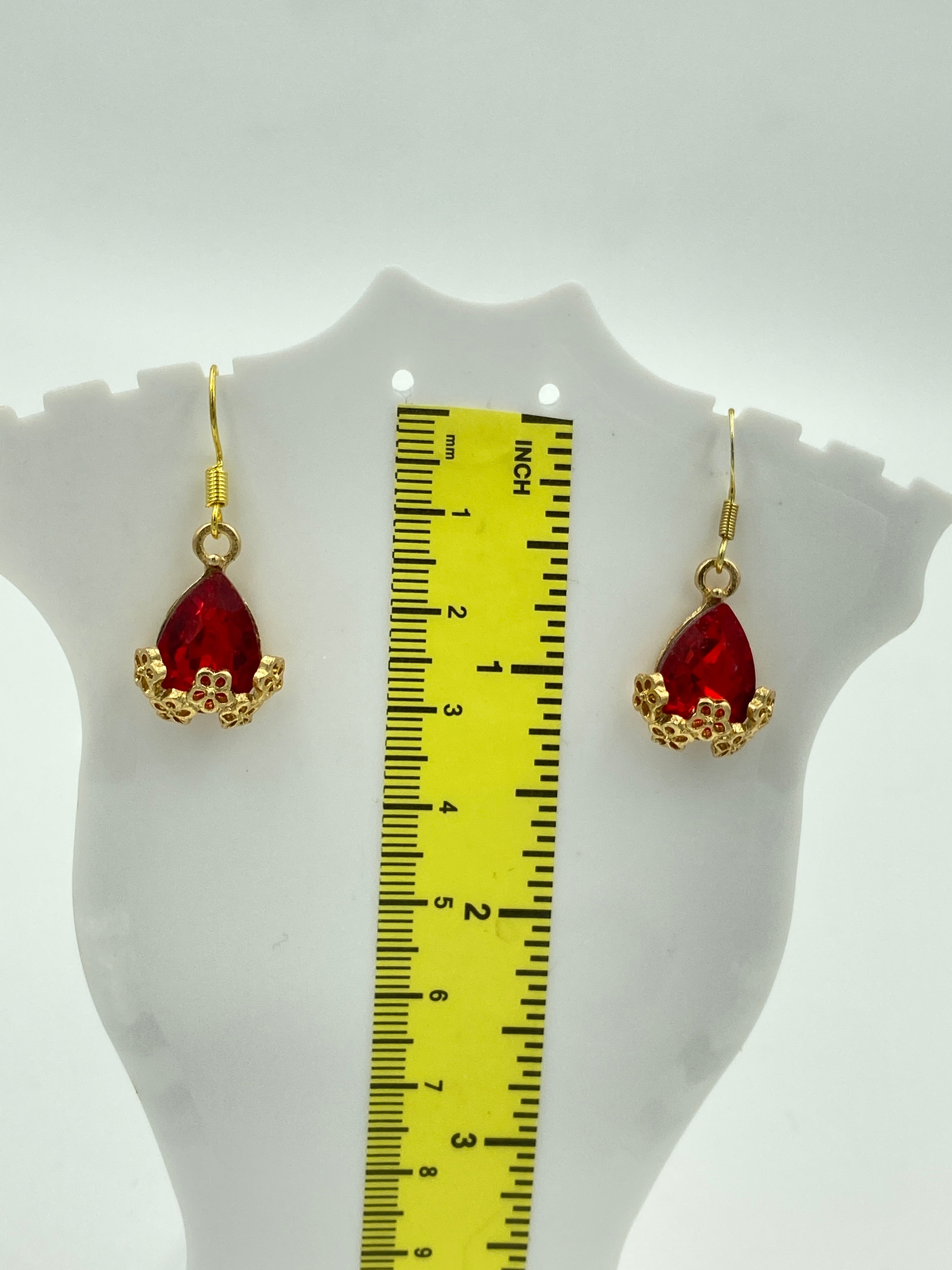 Hook Earrings with Red Rhinestones