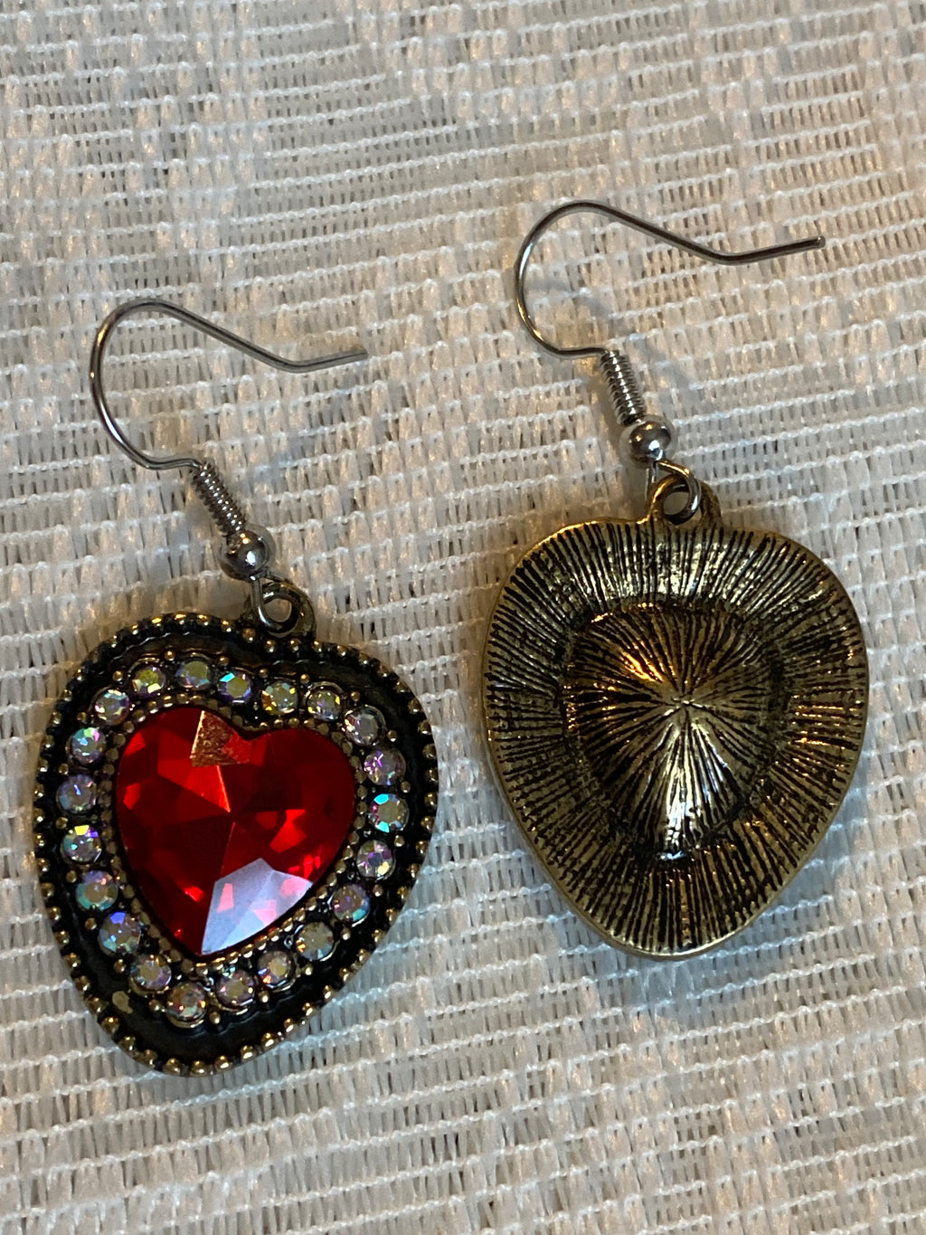 Red Heart Rhinestone Drop Earrings