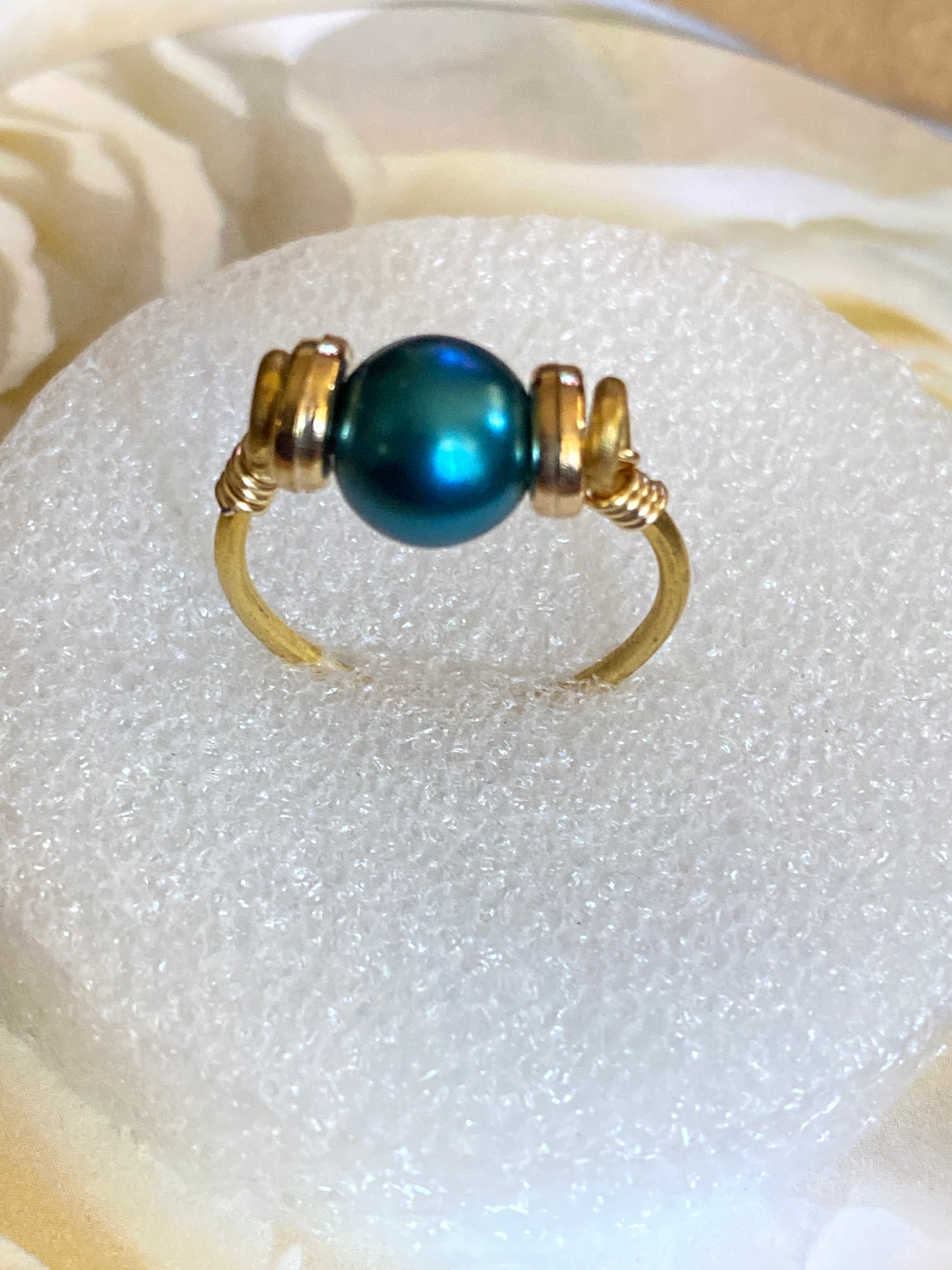 Hand Made Wire Ring Blue Bead