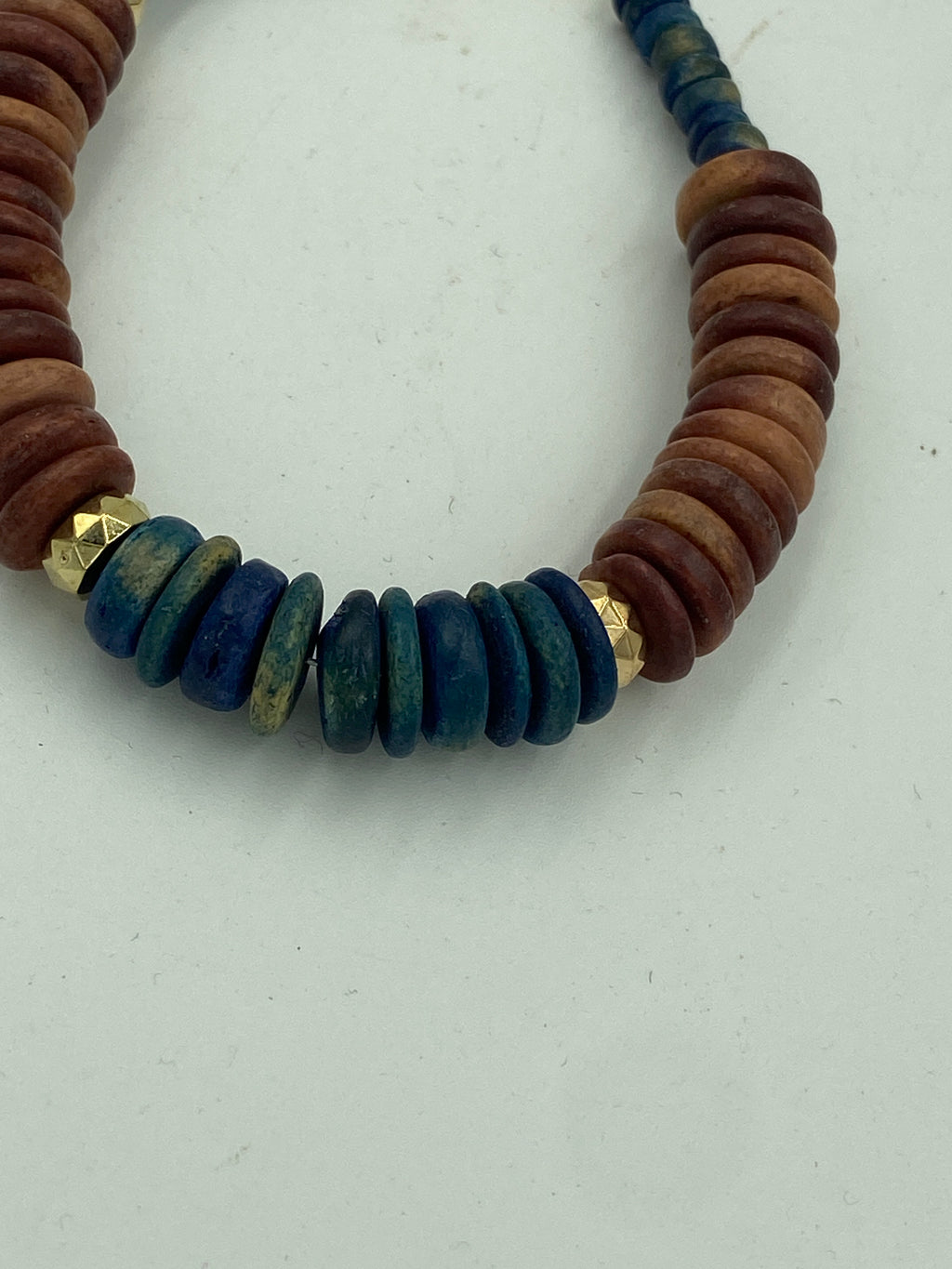Wood Bead Bracelet with gold bead accent