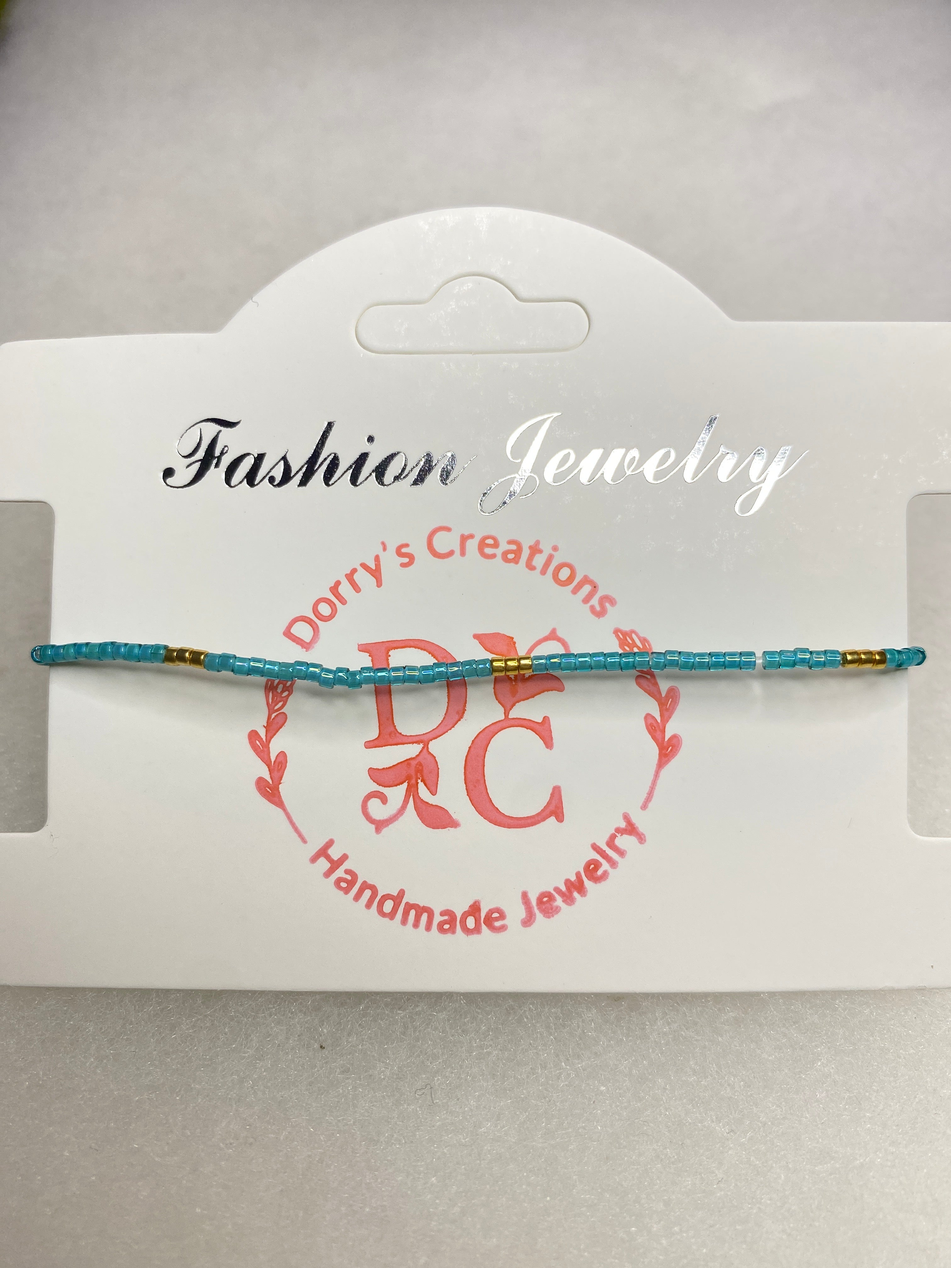 Dainty Bead Bracelet for stacking Blue and Gold