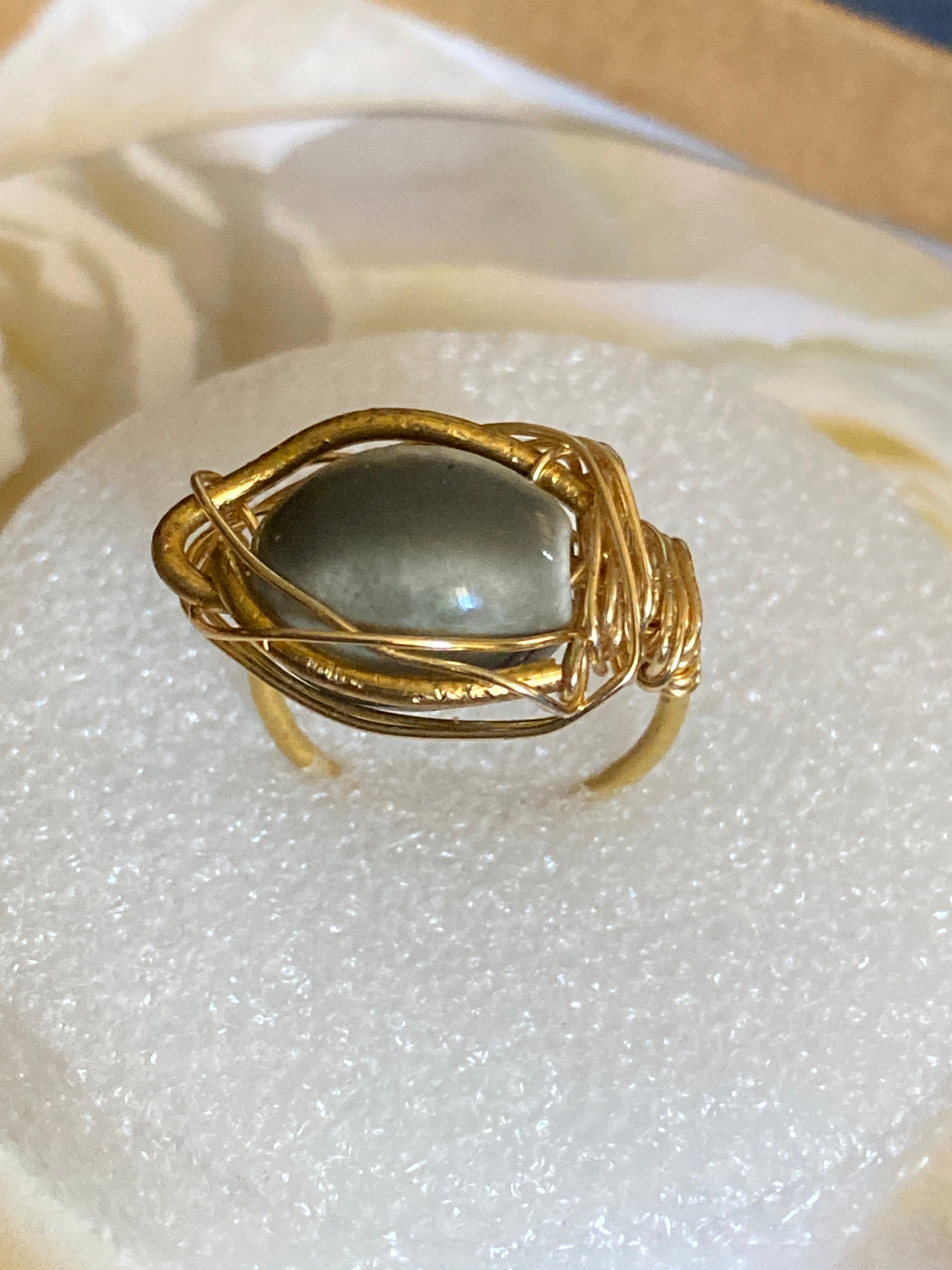 Hand Made Wire Ring Grey Bead