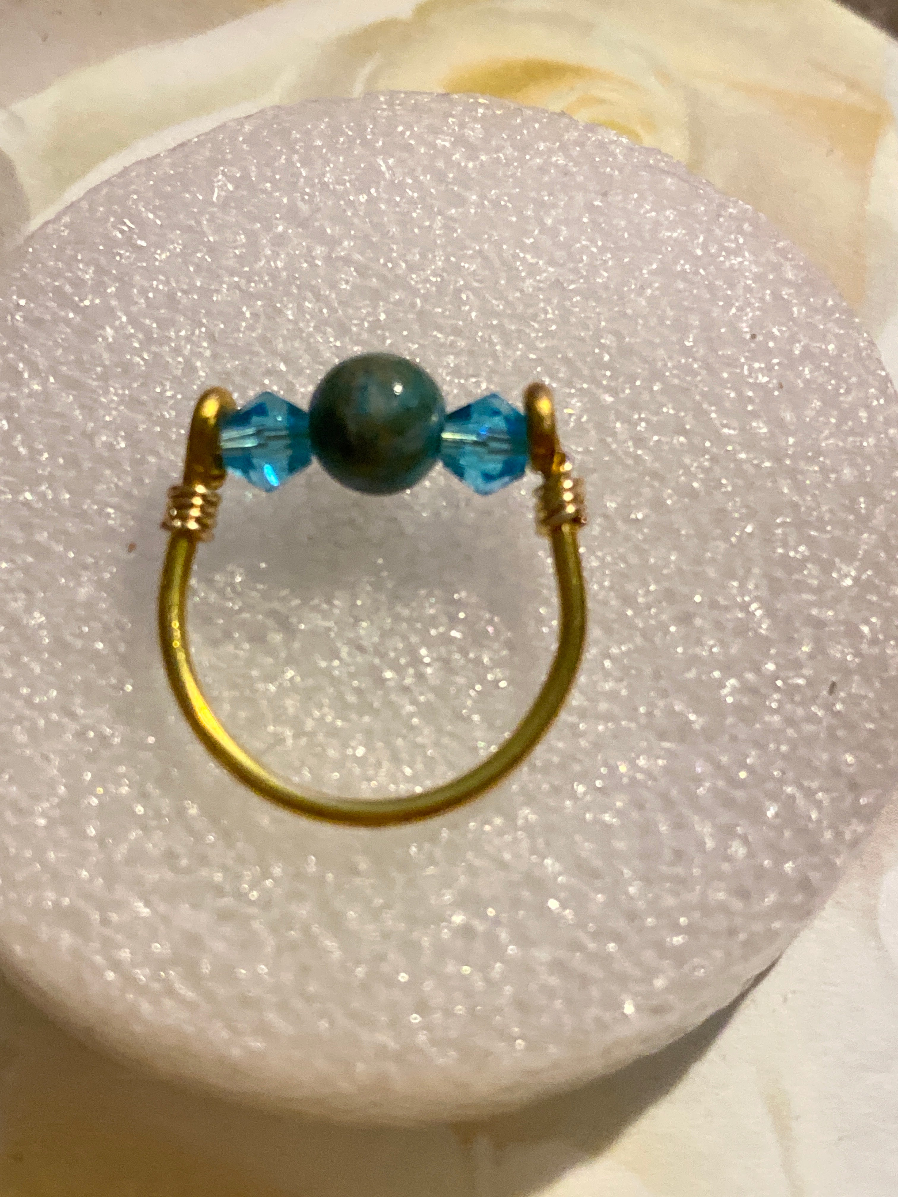 Hand Made Wire Ring Blue Beads