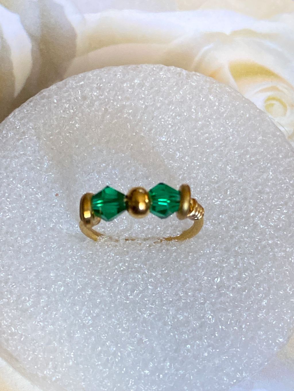 Hand Made Wire Ring Green Bead