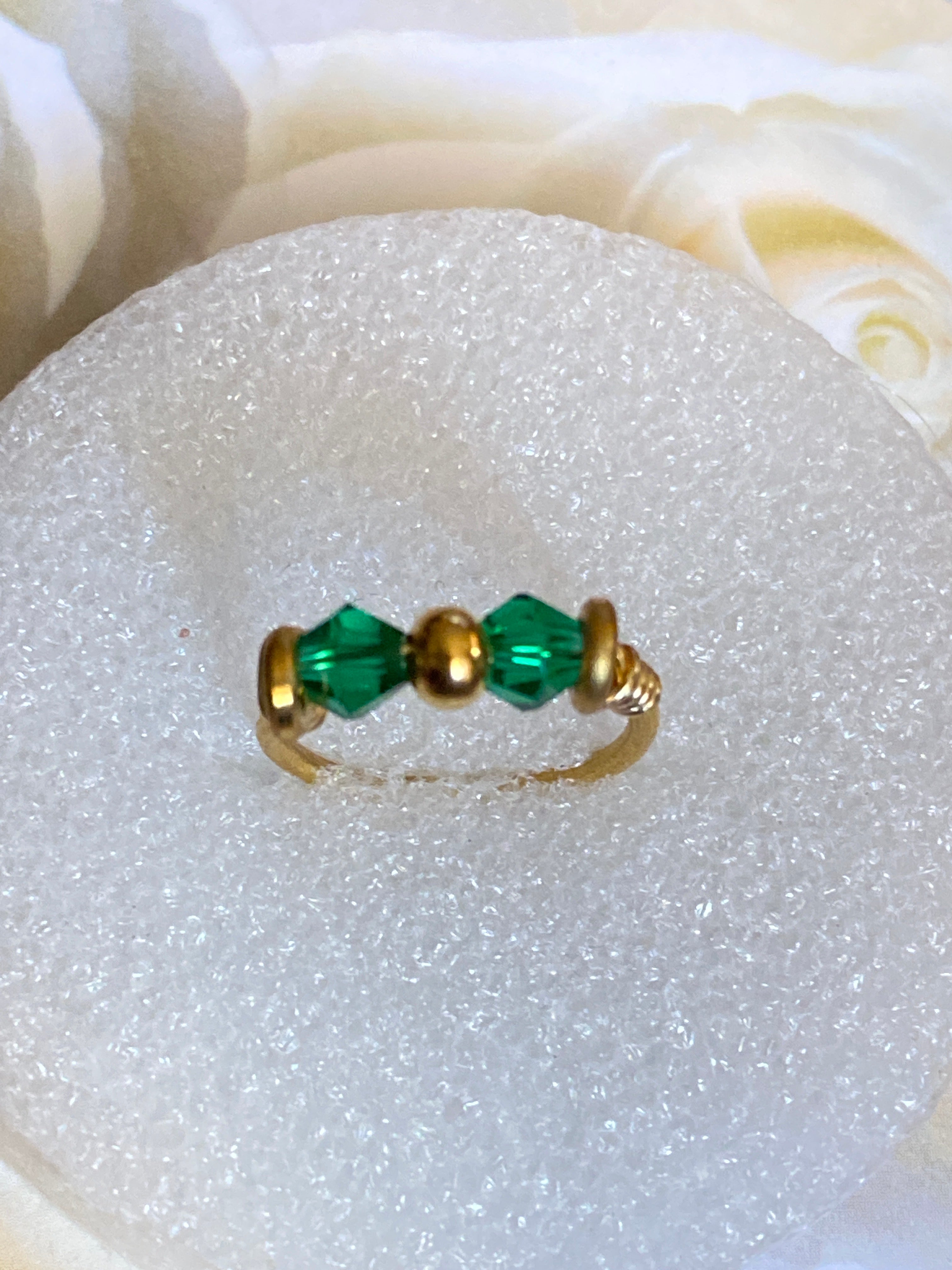 Hand Made Wire Ring Green Bead