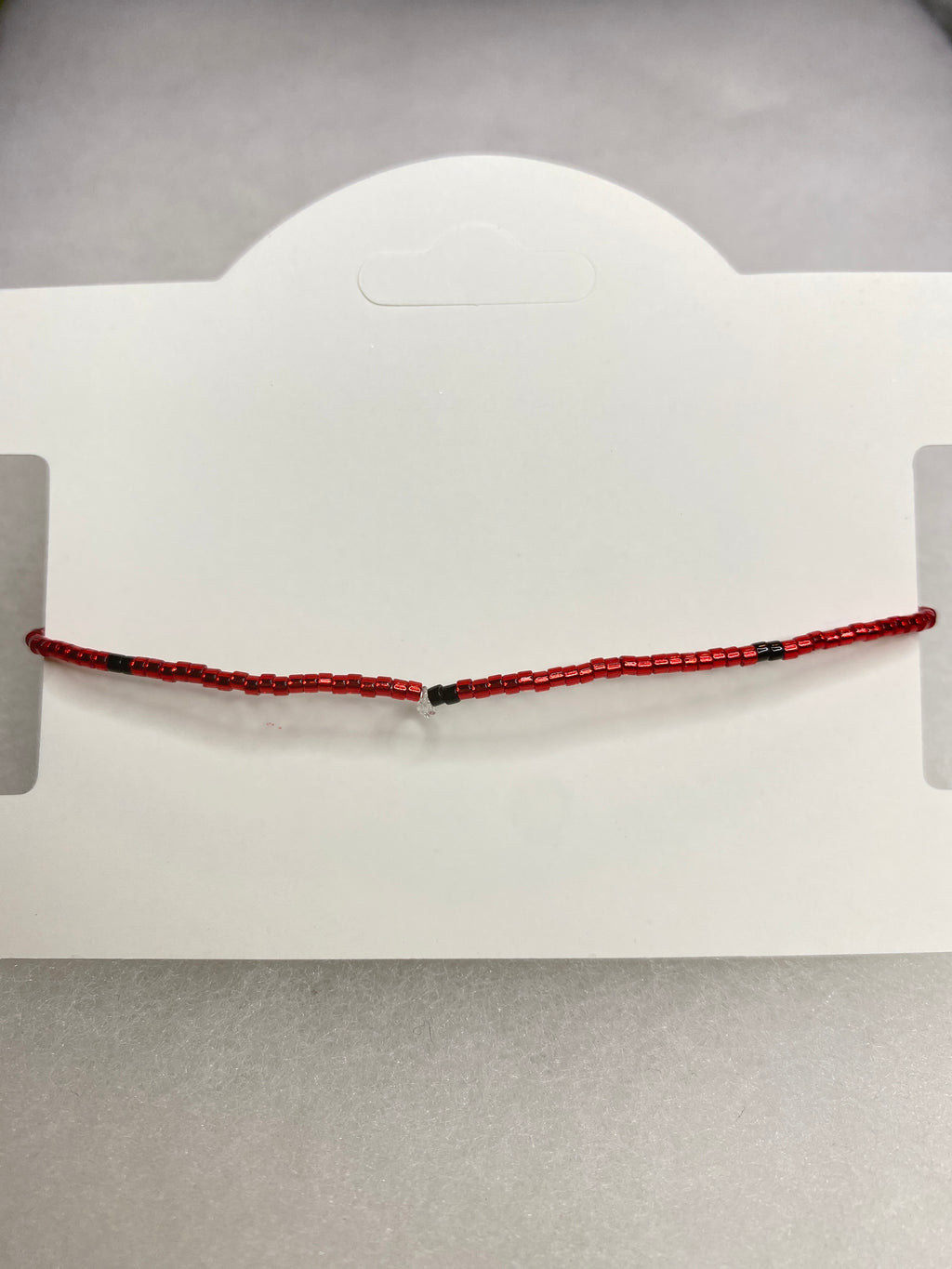 Dainty Bead Bracelet for stacking Red and Black