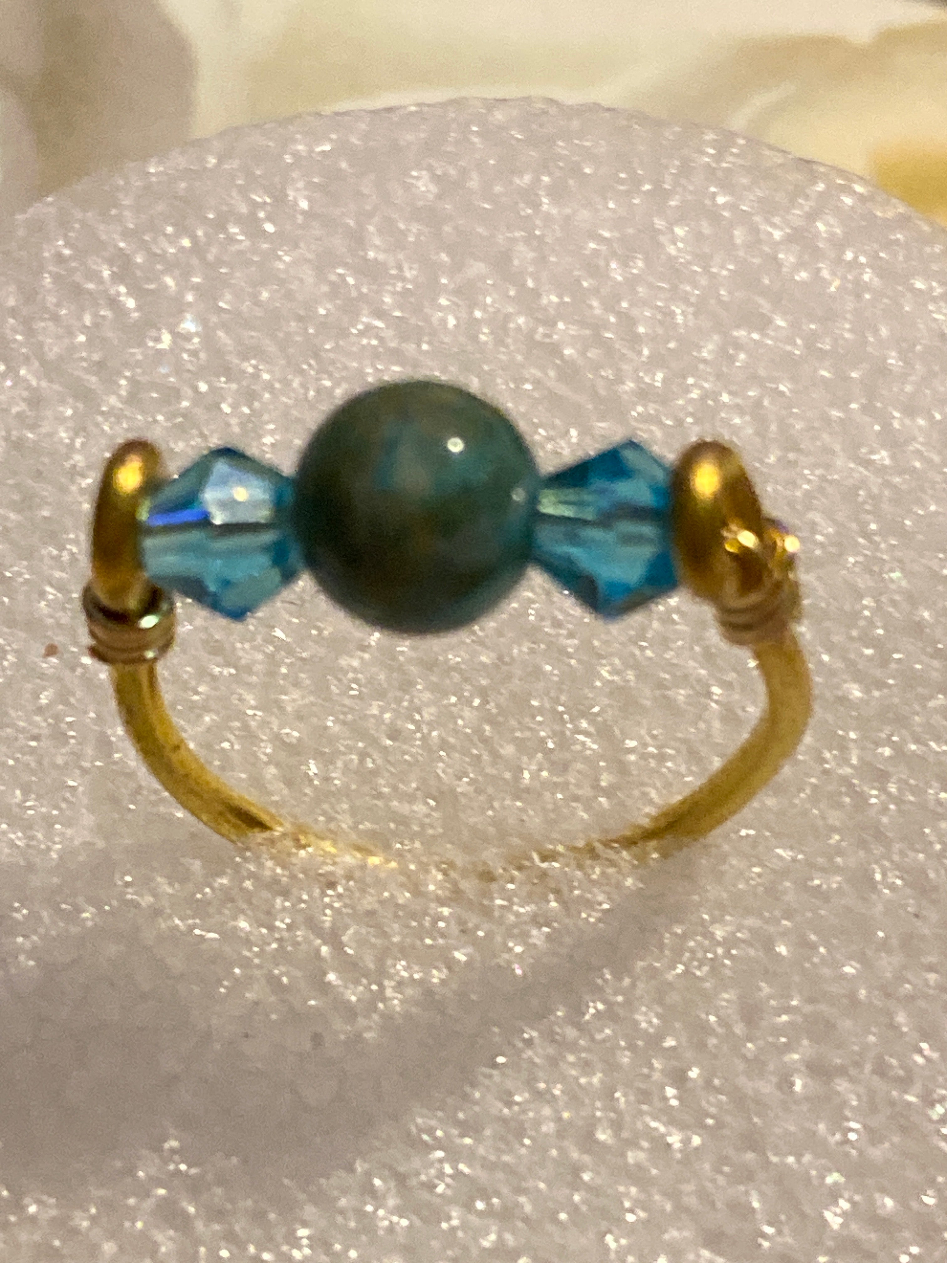 Hand Made Wire Ring Blue Beads