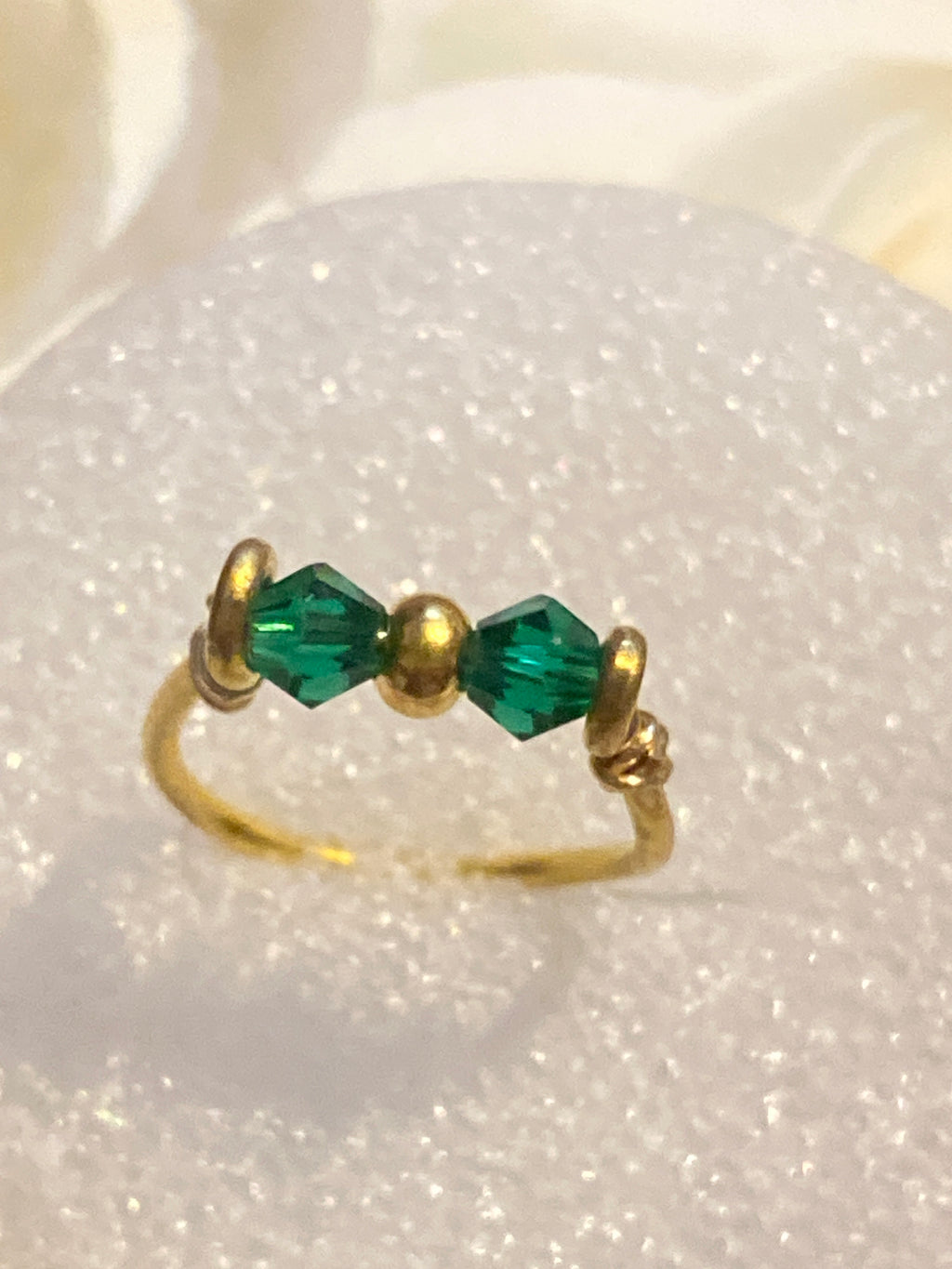 Hand Made Ring with Green Rhinestones
