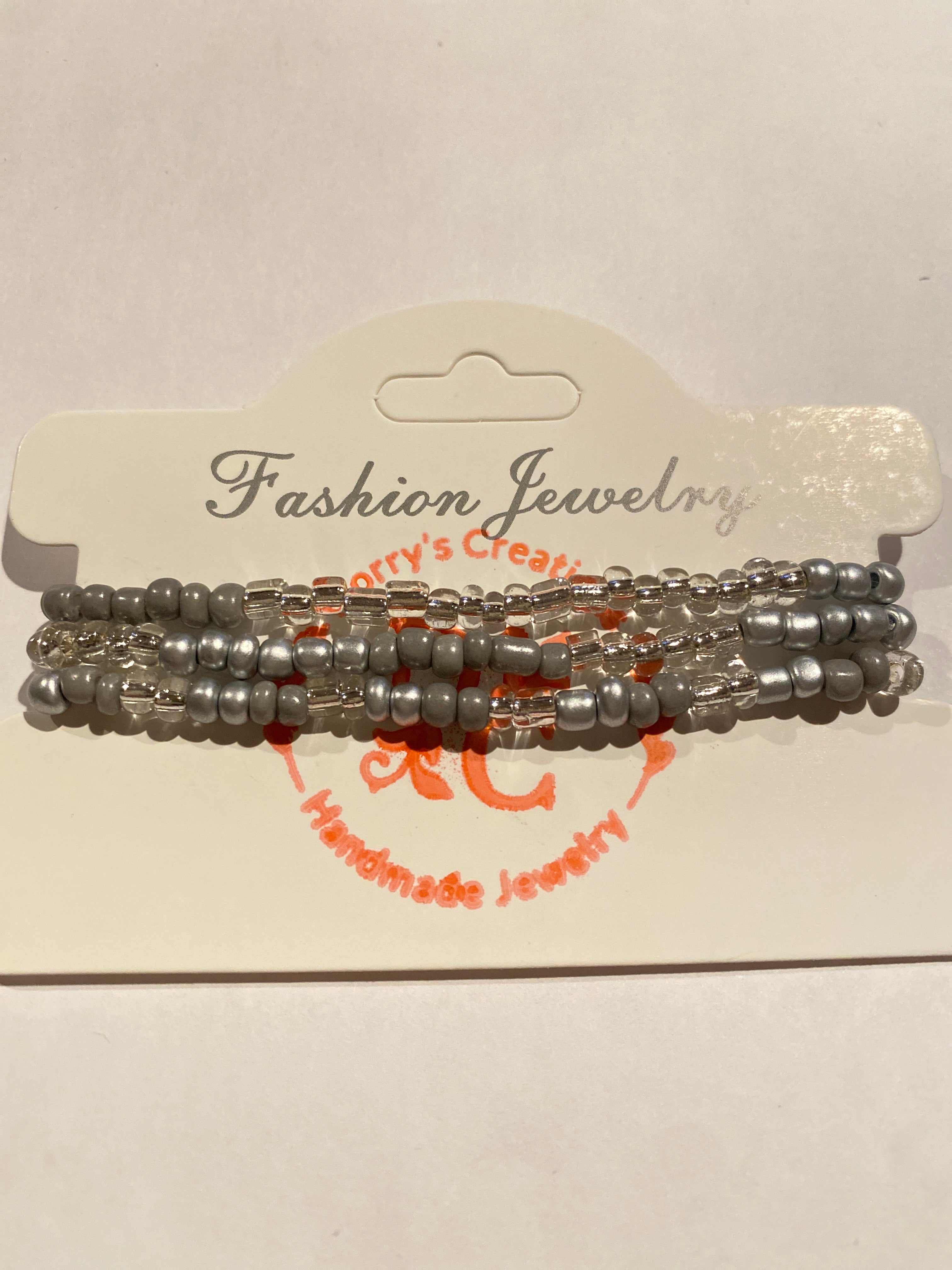 Stacking Bead Bracelet set of 3 Grey and Silver can be worn alone or together