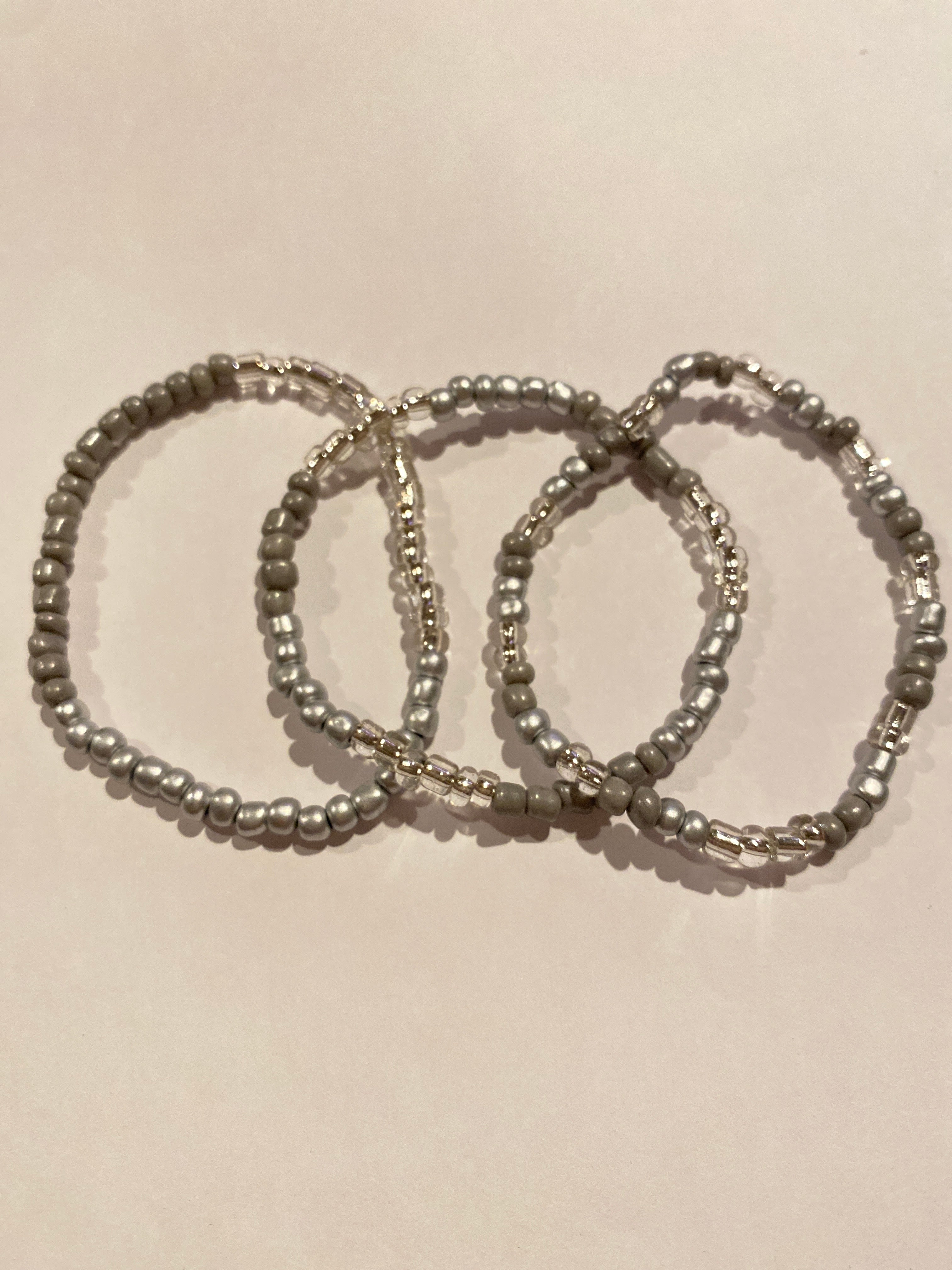 Stacking Bead Bracelet set of 3 Grey and Silver can be worn alone or together