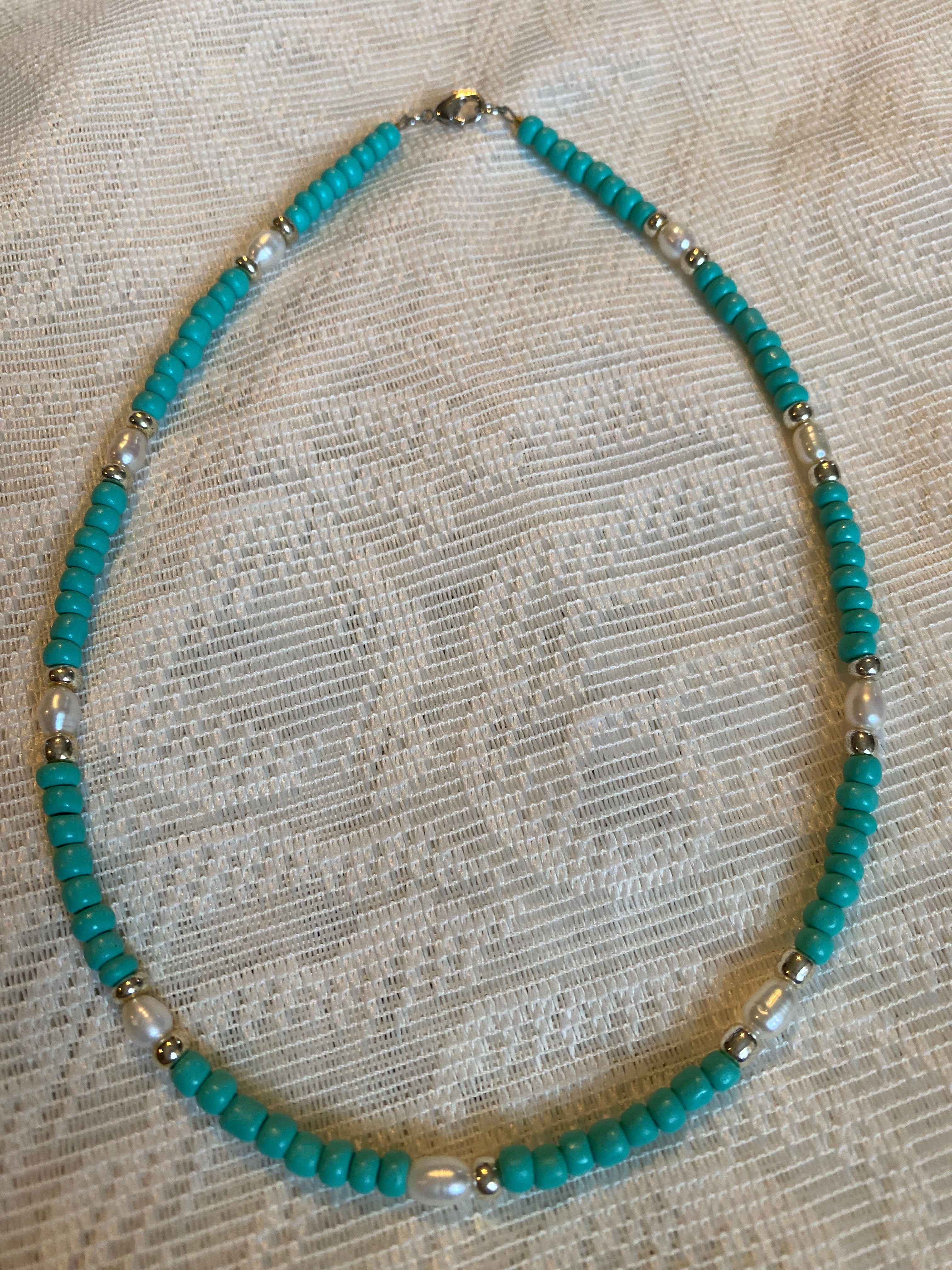 Choker Necklace Blue with Fresh Water Pearls