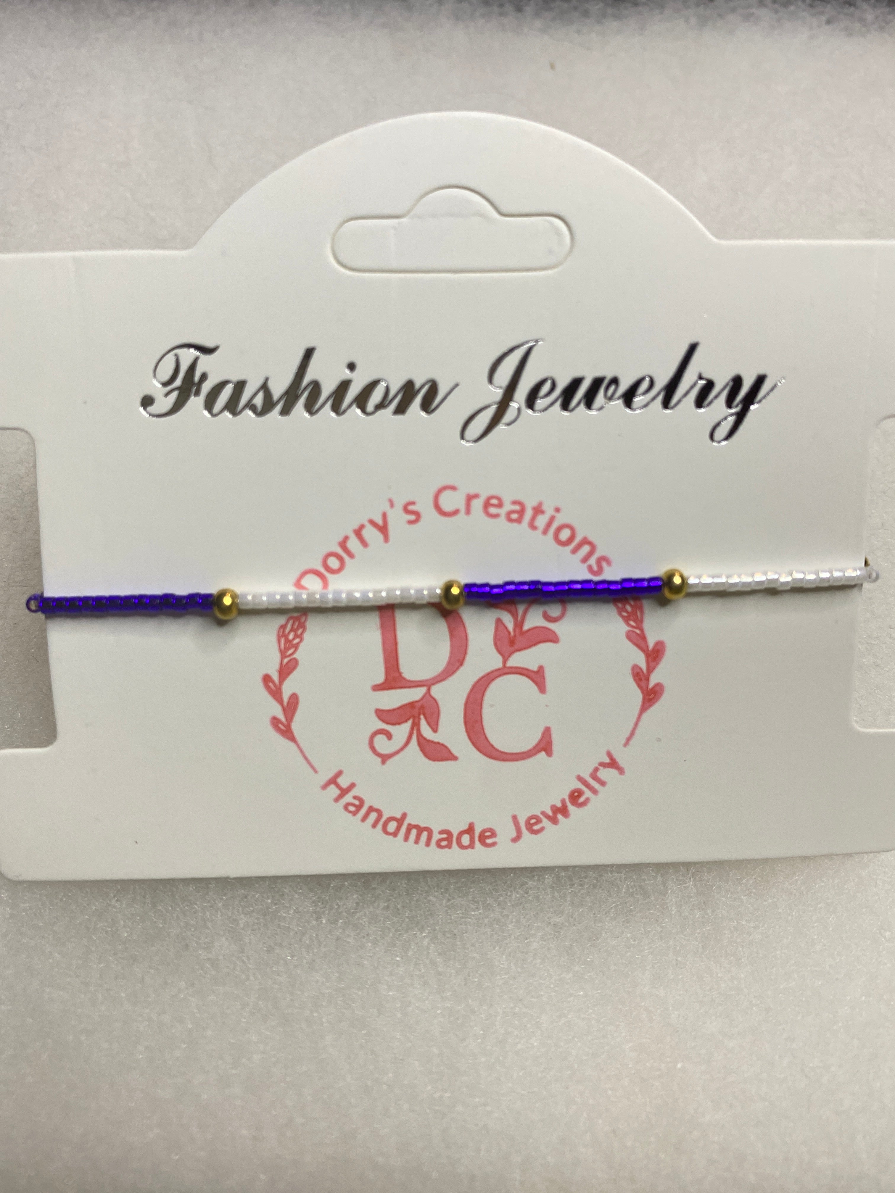 Dainty Bead Bracelet for stacking Blue and White with Gold accent