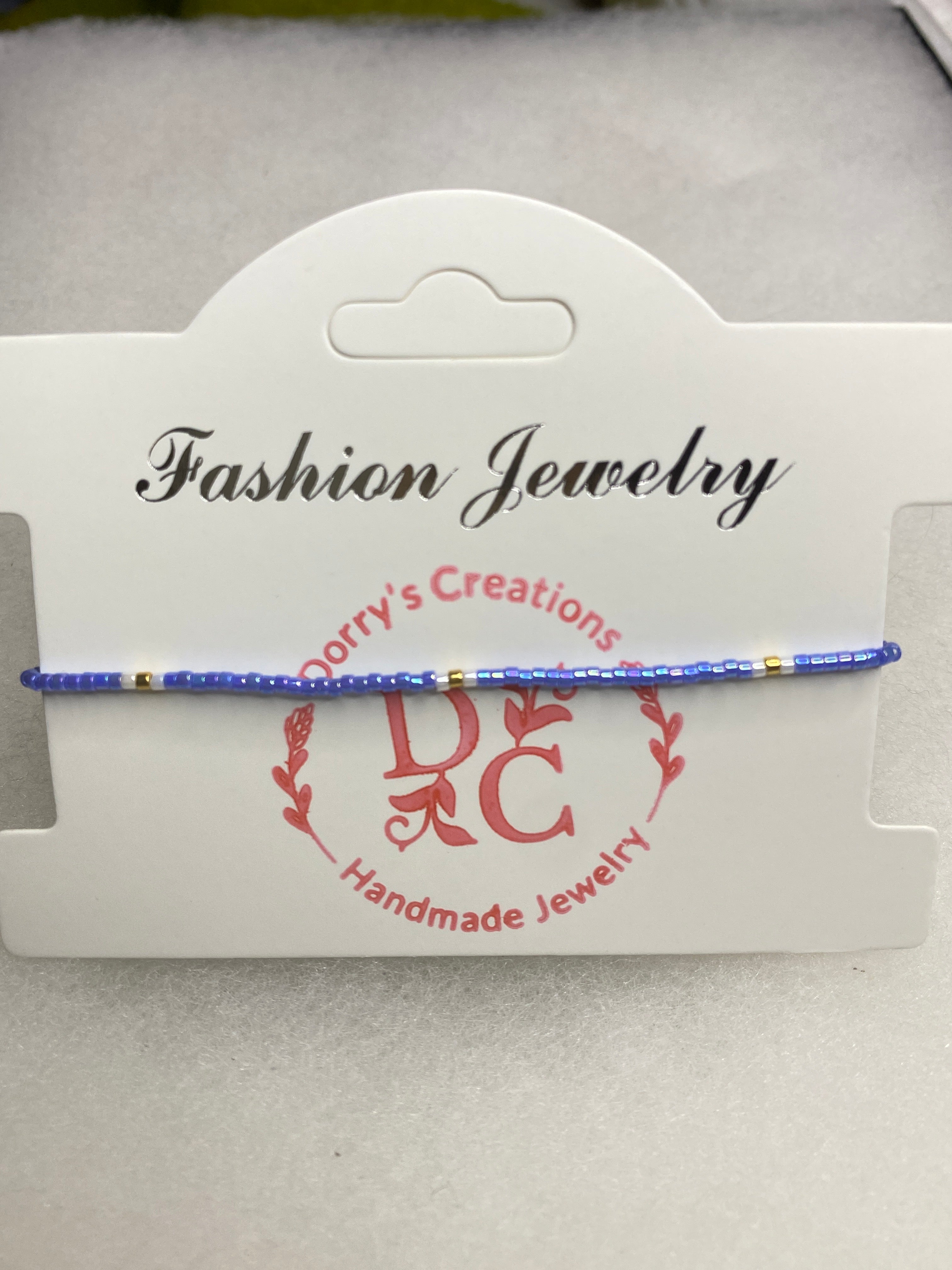 Dainty Bead Bracelet for stacking Blue with White and Gold accent