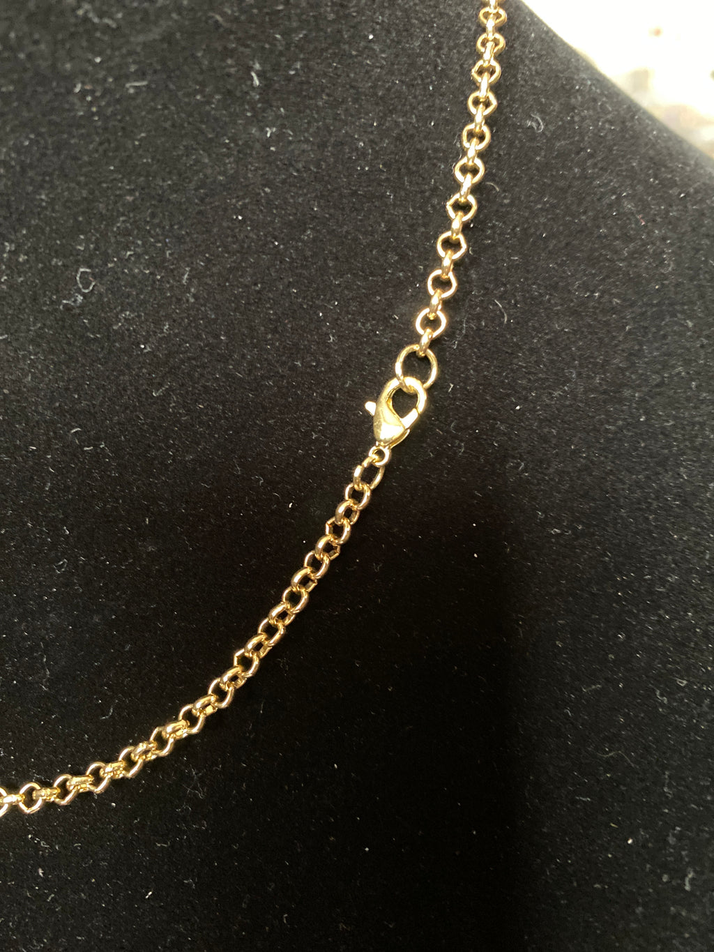 Green Rhinestone pendant gold tone necklace
