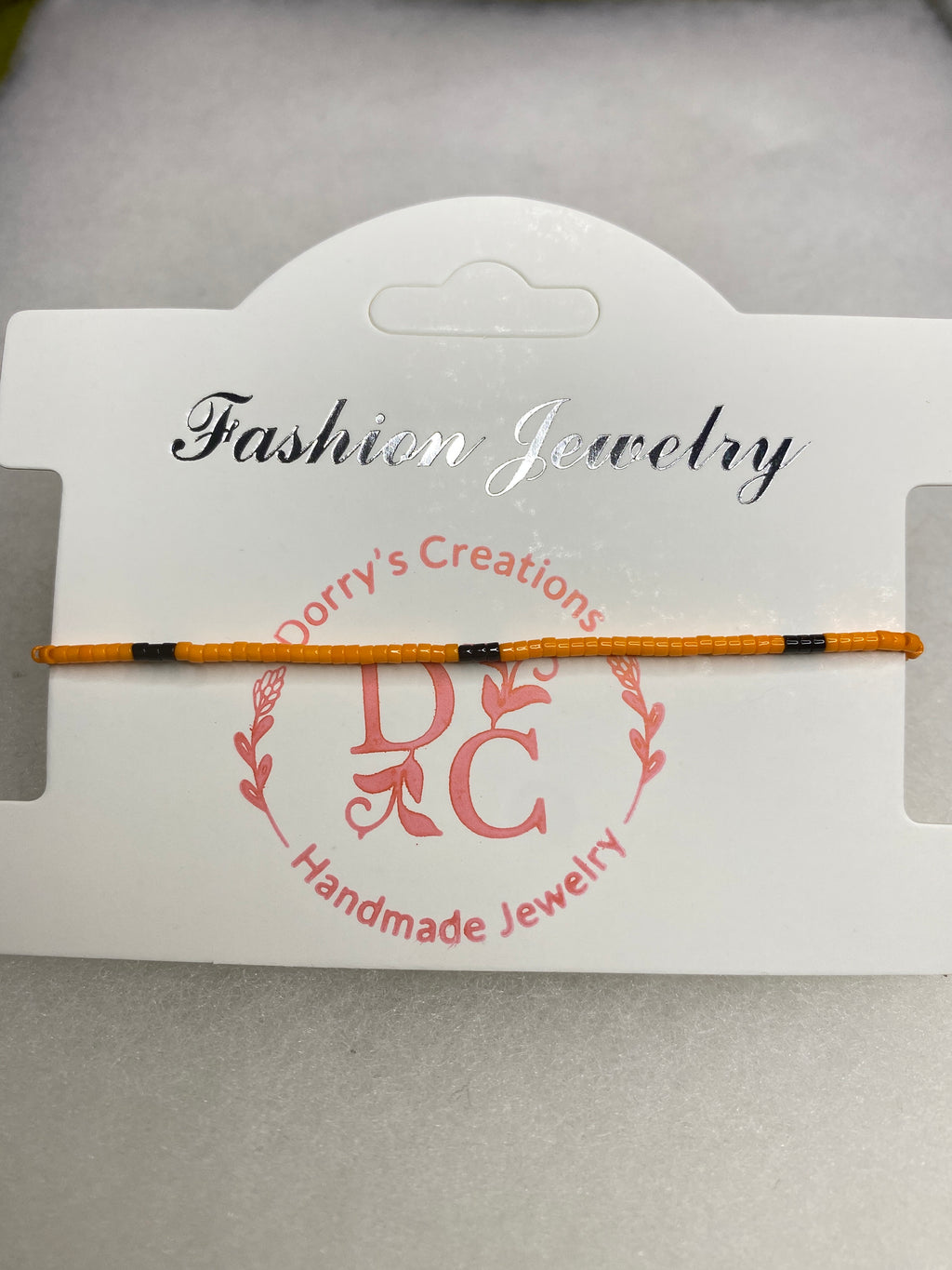 Dainty Bead Bracelet for stacking Orange and Black